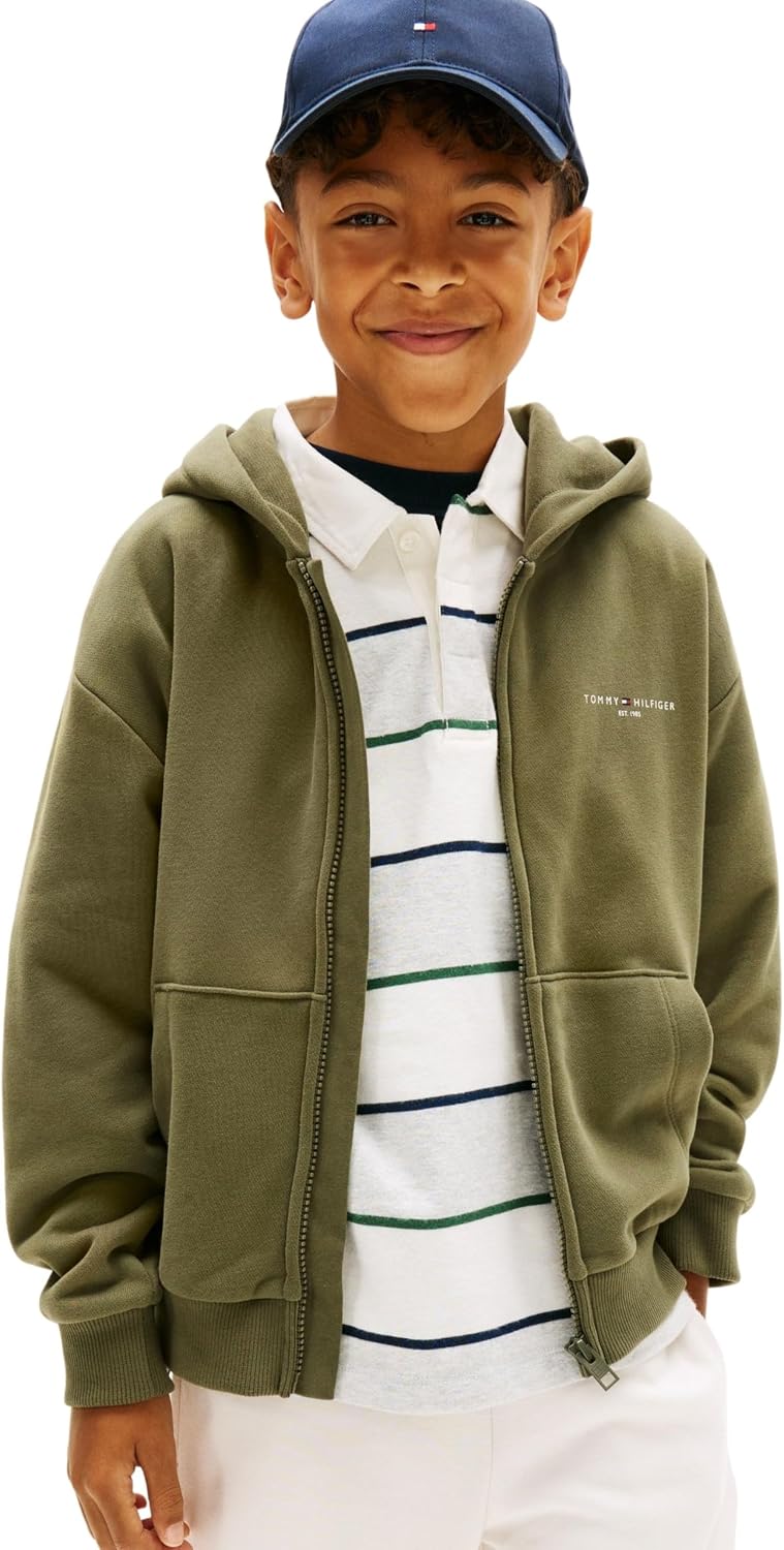 Detalle de Tommy Hilfiger Mini Corp Zip Through Hoodie Ks0ks00726 – Felpa con cappuccio unisex bambini e ragazzi