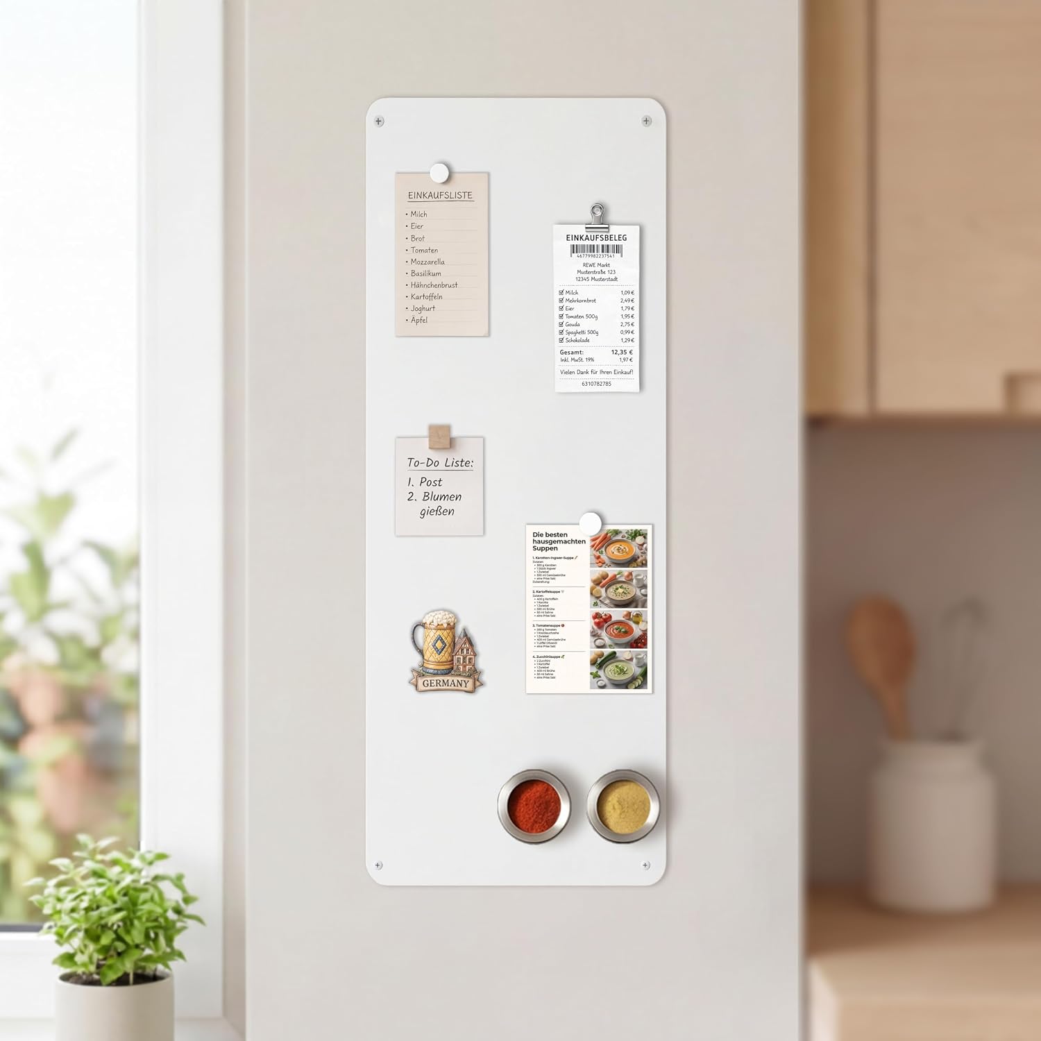 Detalle de Warasee Magnettafel Küche Weiß 30 × 70 cm – schlanke Wandtafel für Notizen & Erinnerungen
