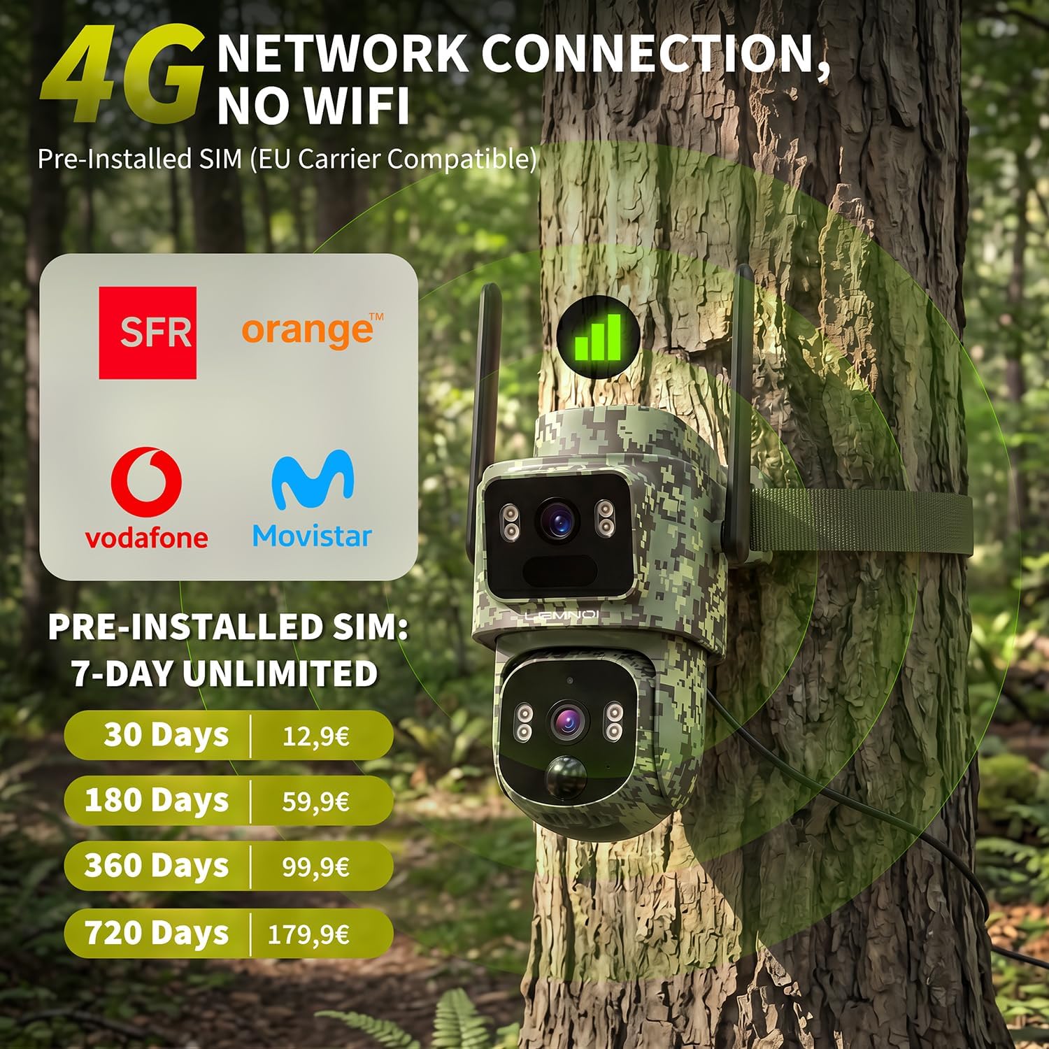Detalle 2 de Lemnoi 4G-jachtcamera met dubbele lens, zonnepaneel en 2K-nachtzicht