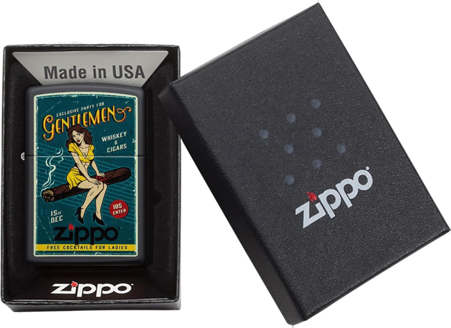 Thumbnail 2 de Zippo briquet tempête motif femme et cigare noir mat (rechargeable, réutilisable) en coffret cadeau
