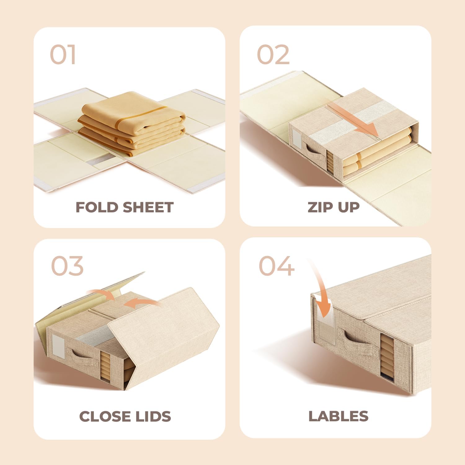 Thumbnail 6 de ZenStorage 6Pack Sheet Organisers and Storage – King/Queen Size with Window, Foldable & Dustproof, Beige