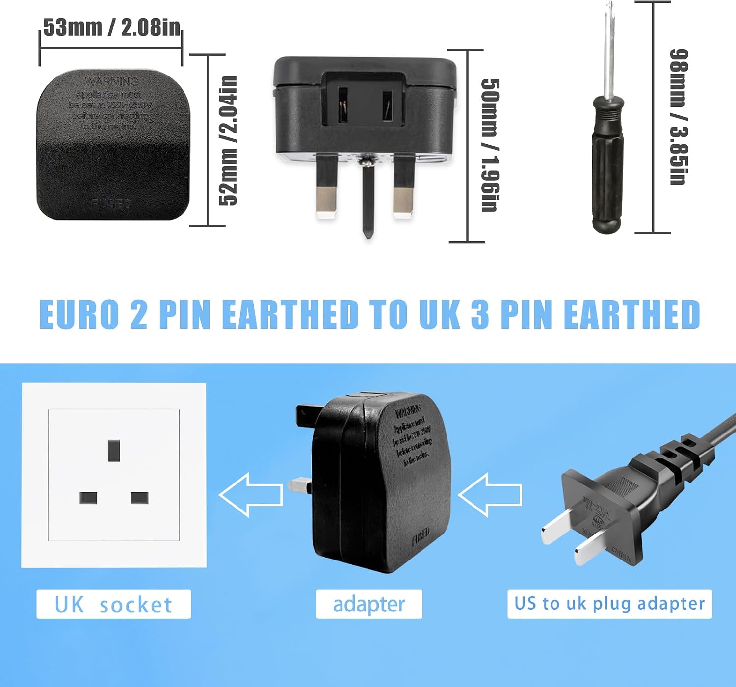 Detalle de US to UK Plug Adapter with Screwdriver (13A) – Safe Fuse UK Converter for Type A USA/China/Japan to UK