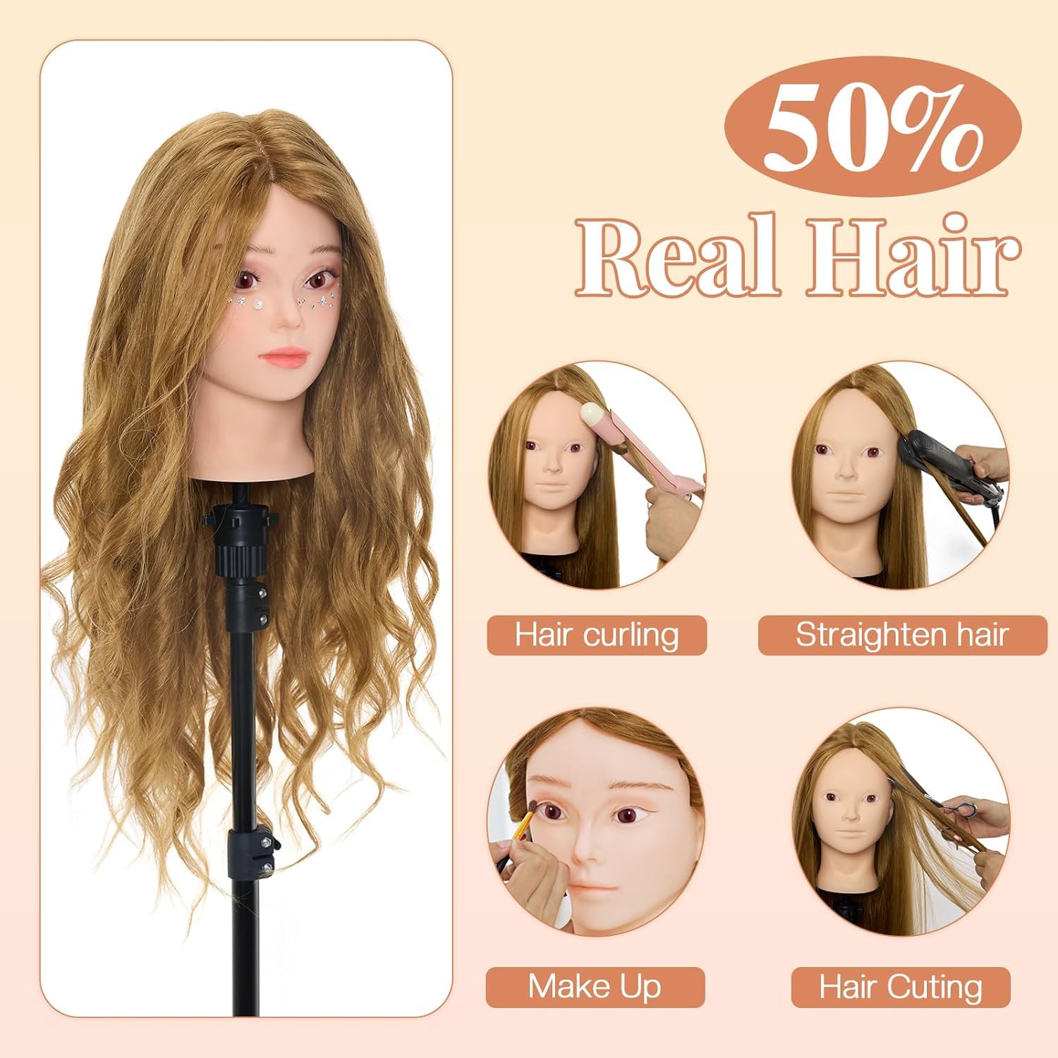 Detalle 2 de Neverland 24 Zoll Frisierkopf mit 50% Echthaar – Übungskopf für Friseurschüler und Hobby-Styler