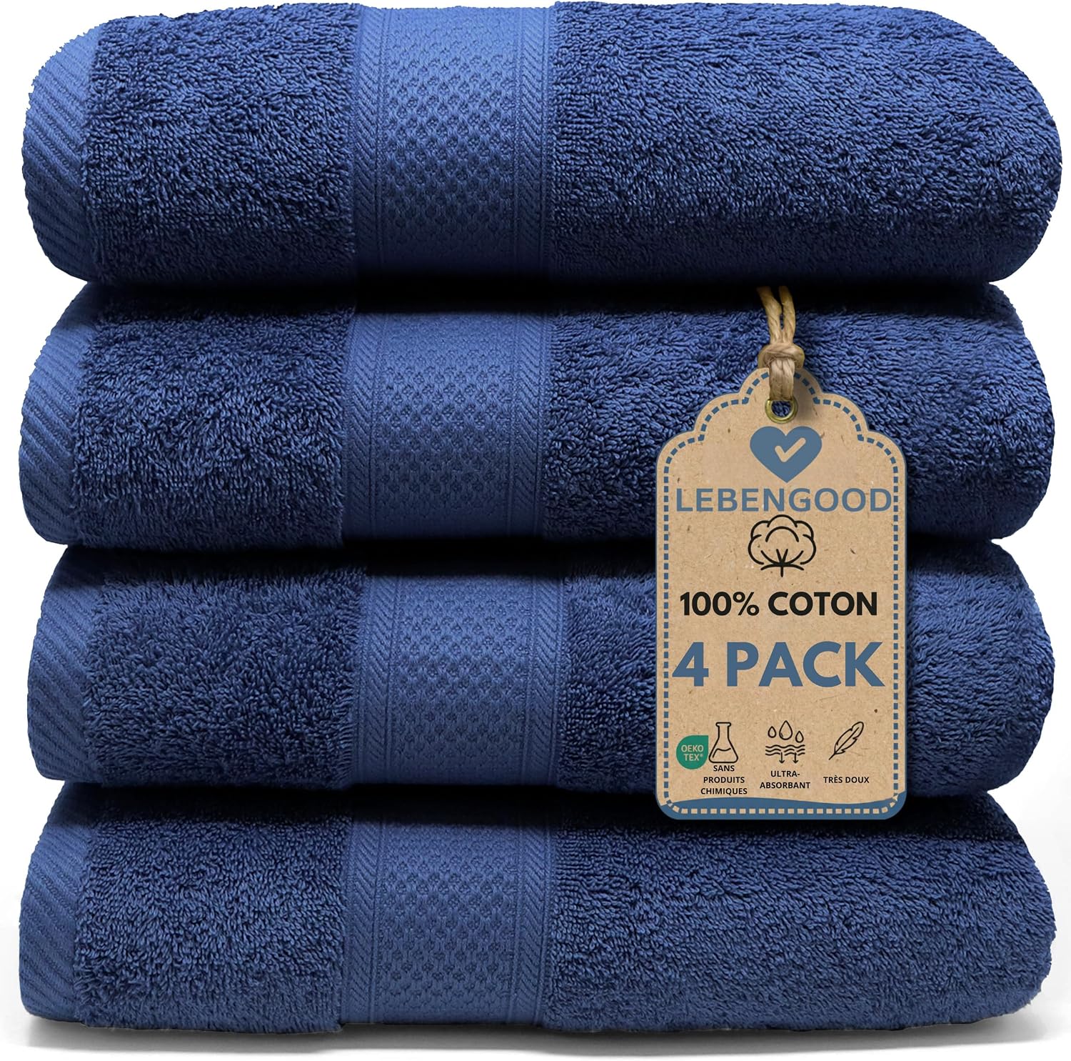 Thumbnail 6 de LEBENGOOD Serviette de Bain 550Gsm lot 4