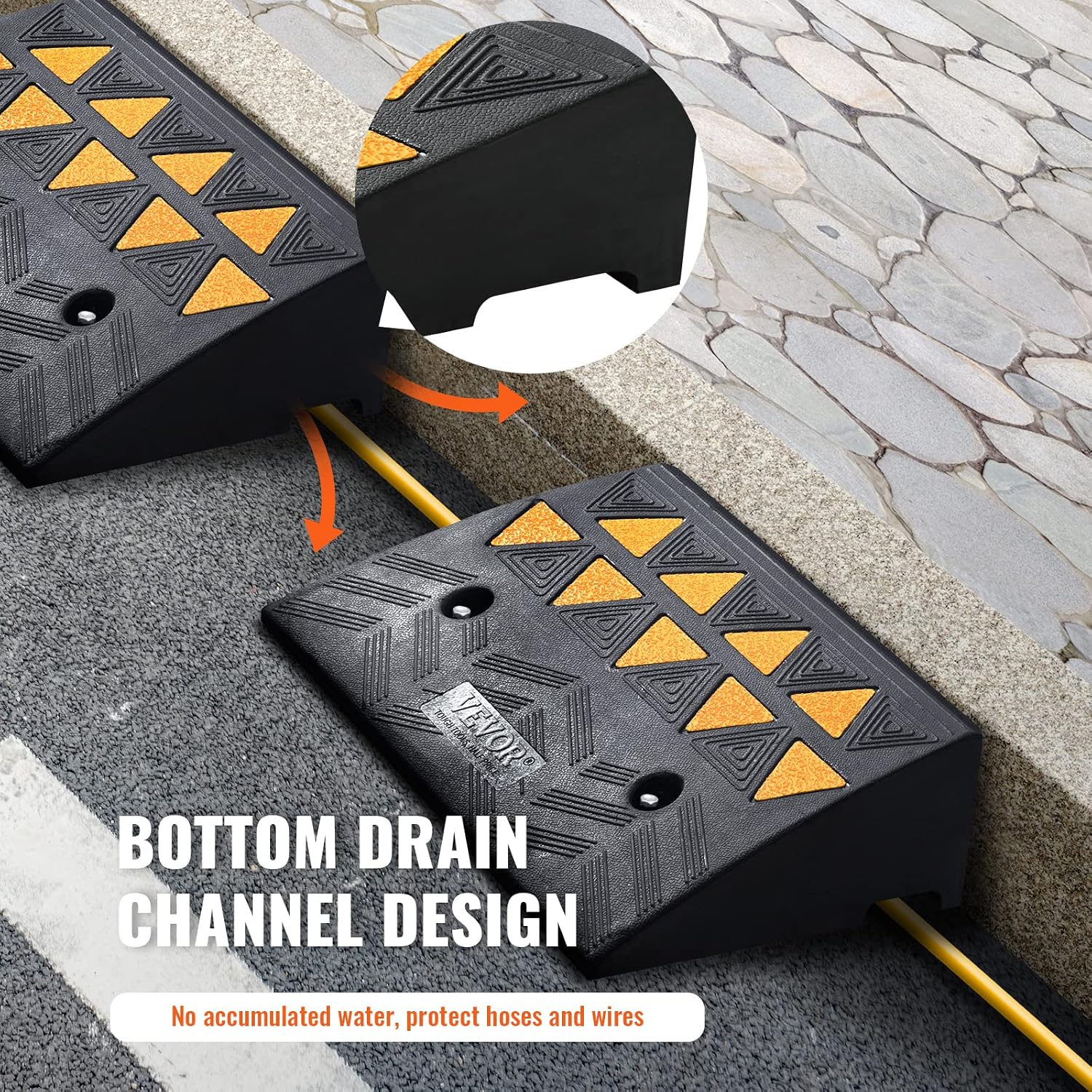 Detalle de VEVOR Rubber Curb Ramp 5" Rise Height (2 Pack) — Heavy-Duty 15 T Threshold Ramps for Cars, Carts, and More