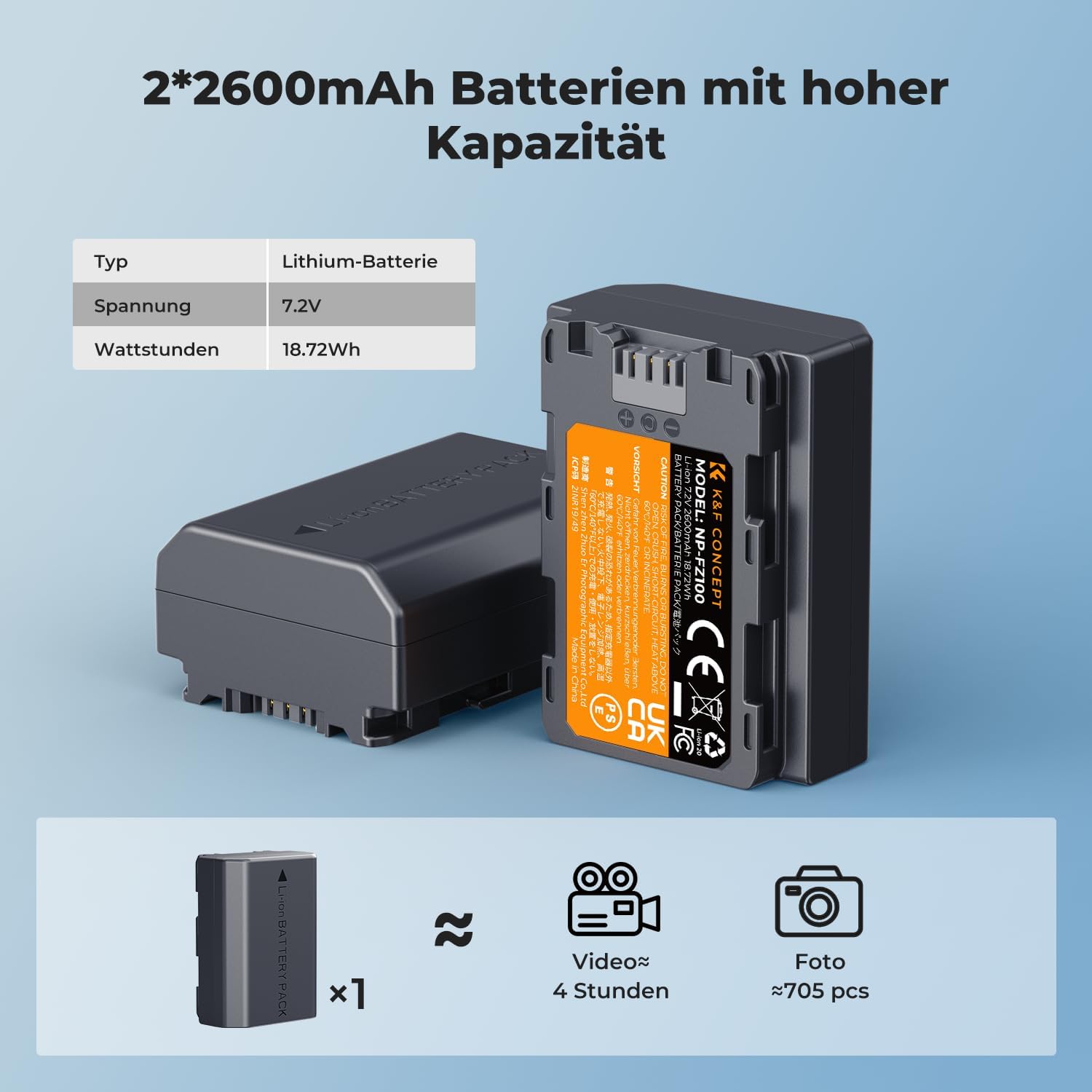 Thumbnail 1 de K&F CONCEPT NP-FZ100 2600mAh Akkus