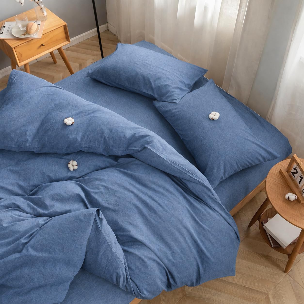 Thumbnail 1 de FACE TWO FACE Queen Duvet Cover Set, 100% Washed Cotton, Navy Blue