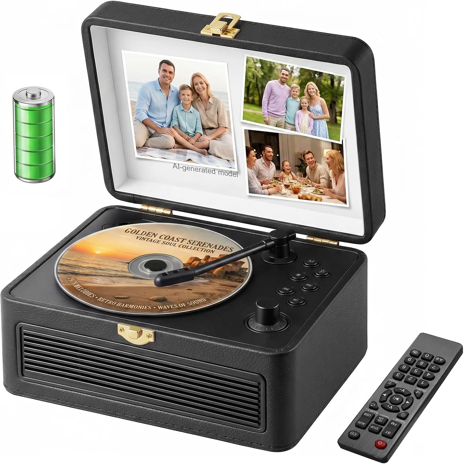 Gueray Lecteur CD Cuir Portable: lecteur CD vintage avec Bluetooth 5.2 et haut-parleurs 3600 mAh