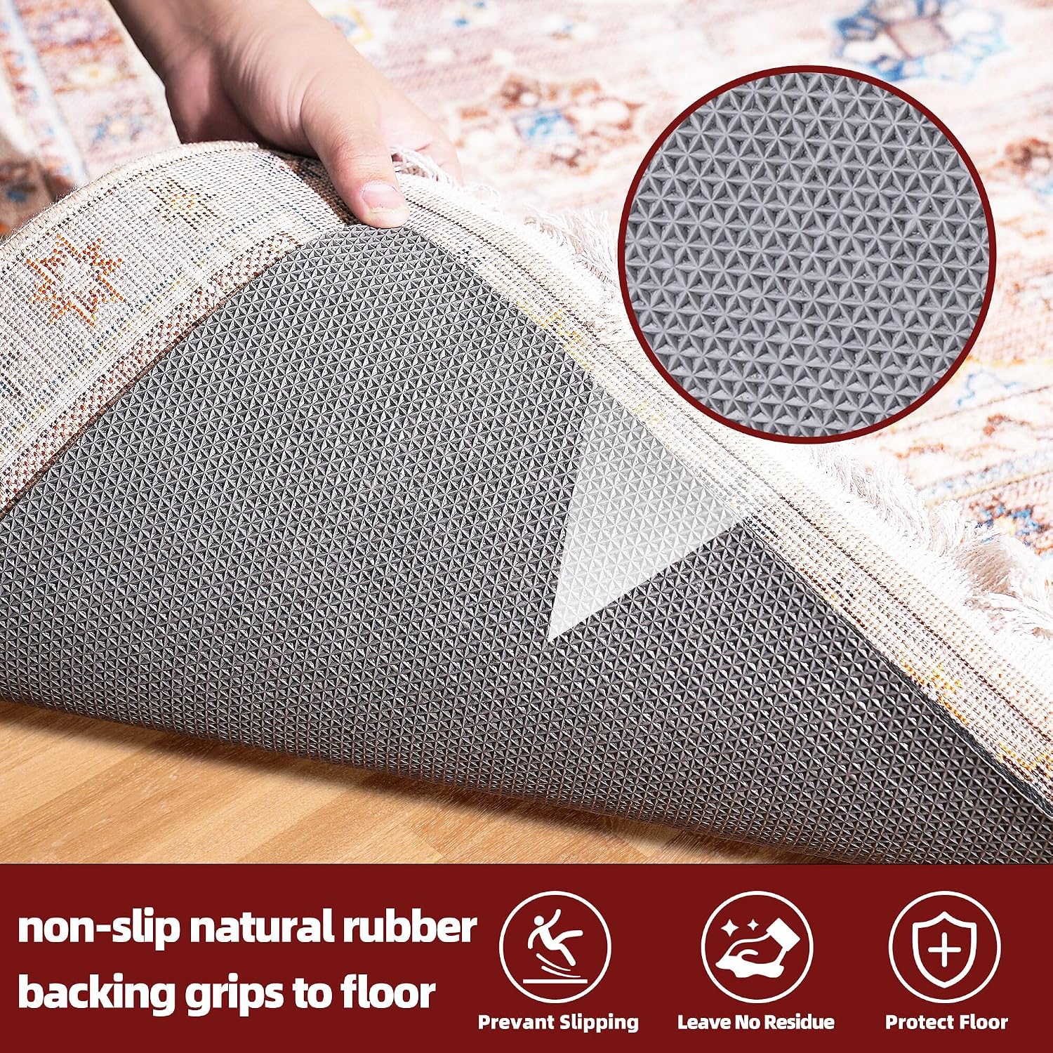 Detalle 2 de BAGAIL Felt and Natural Rubber Backing Rug Pad, 1/8” Thick, 5 x 7 ft – Non-Slip Cushioned Protector