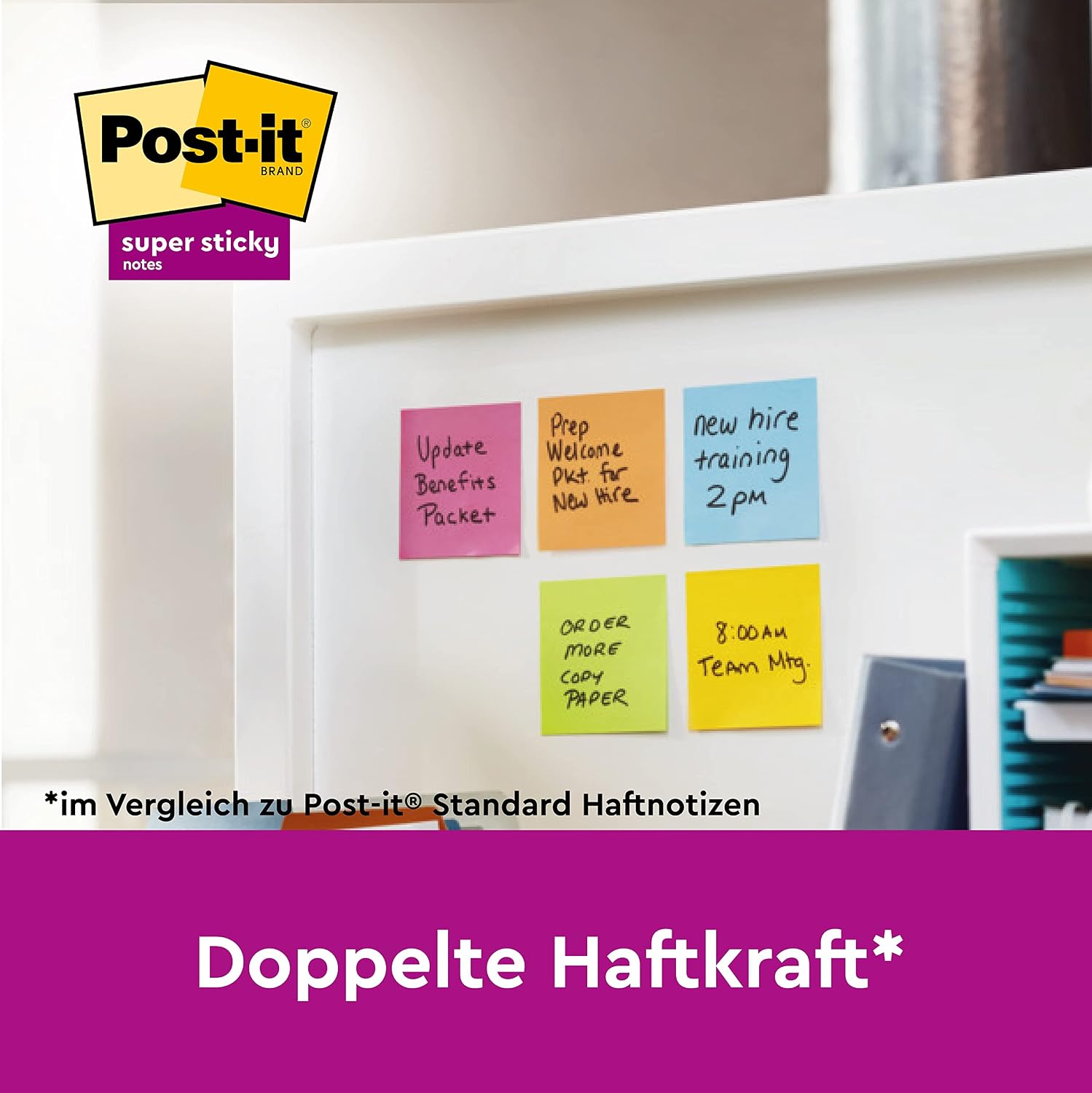 Detalle de Post-it Super Sticky Z-Notes Soulful Collection – Packung mit 6 Blöcken, 76 x 76 mm, Pink/Lila/Grün