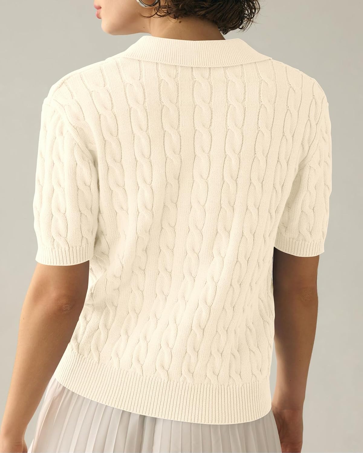 Detalle 2 de Imily Bela Women's Cable Short Sleeve Knit Pullover Top