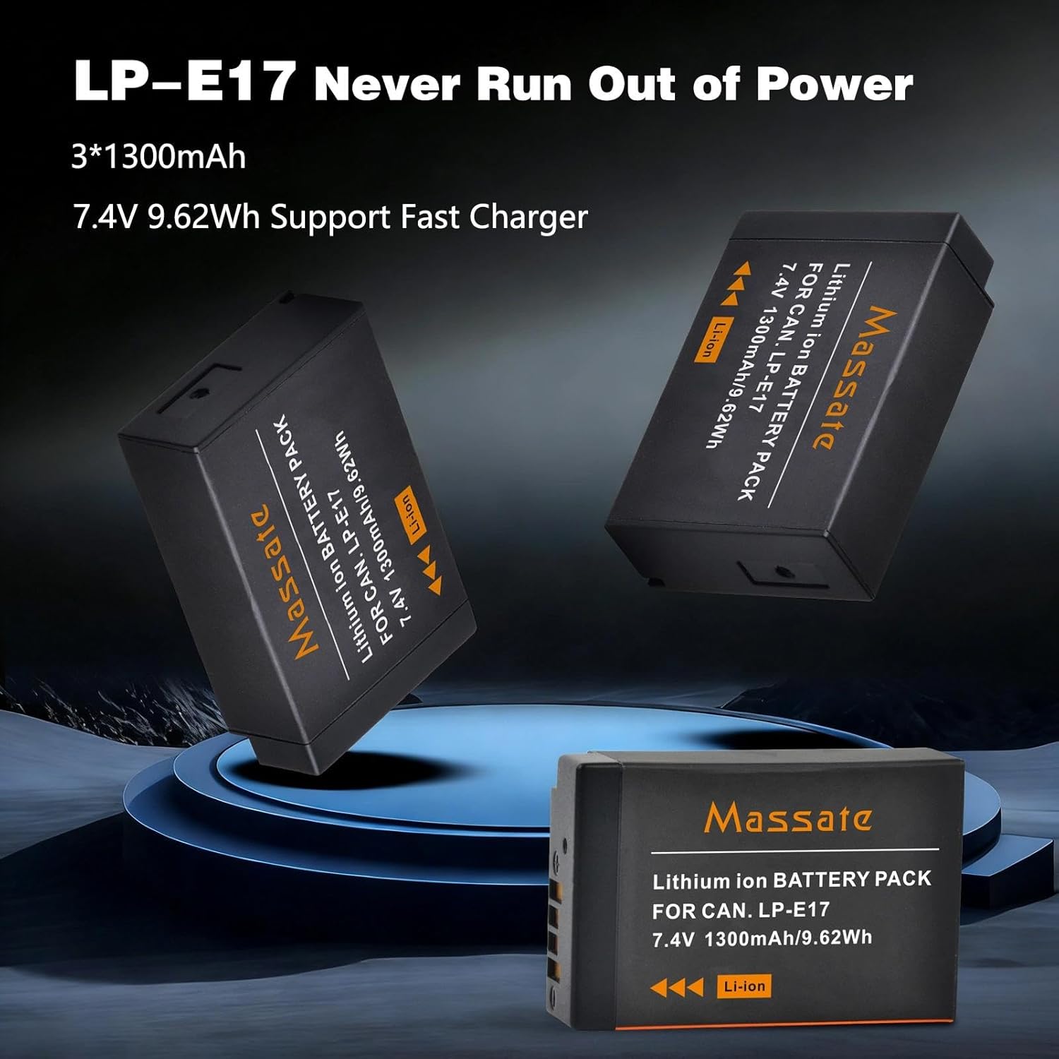 Detalle de Massate 3-Pack LP-E17 Battery + LED PD20W Fast Charger for Canon: Full Power, Real-World Utility