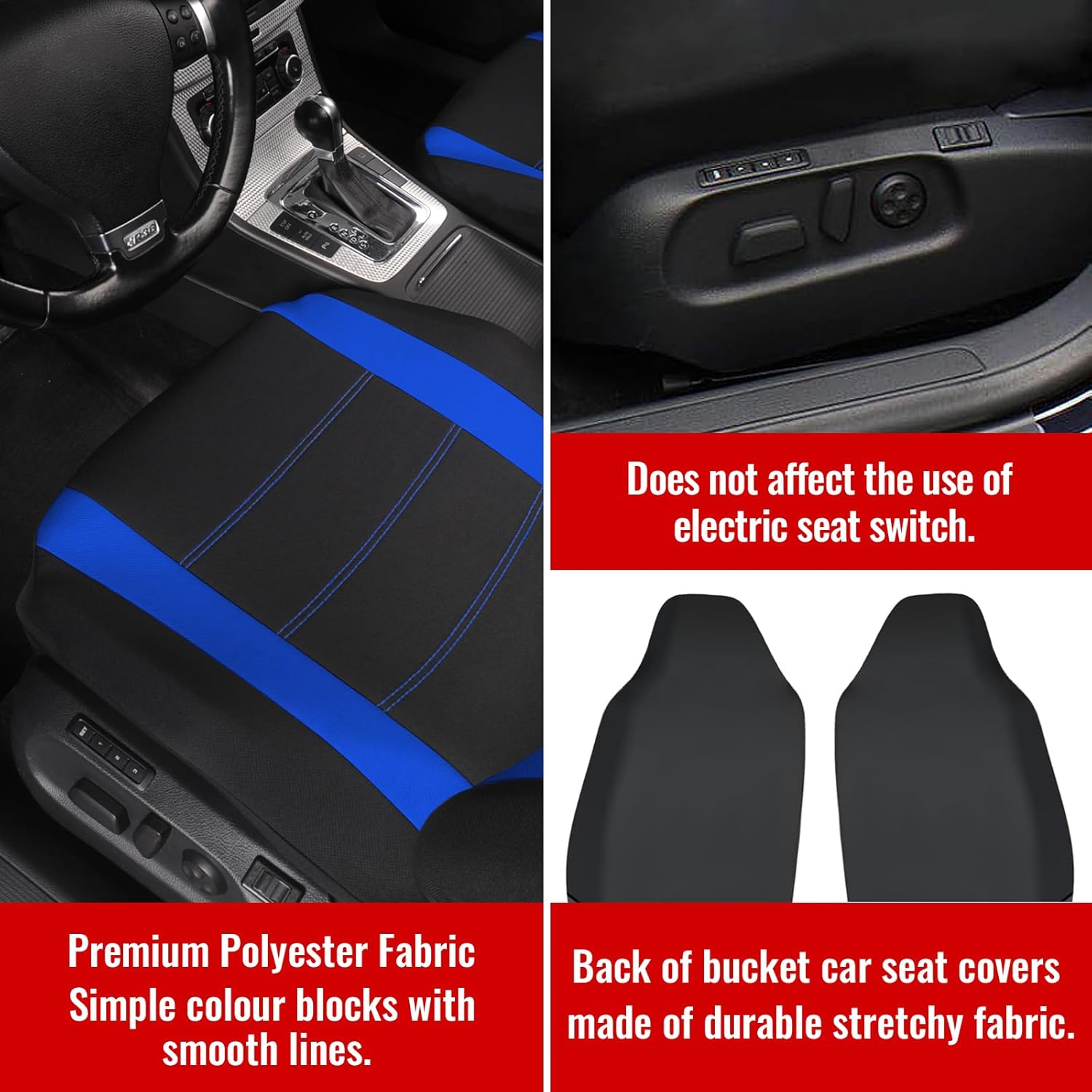 Detalle de AUTOYOUTH Front Seat Covers – Bucket Line Design, Blue