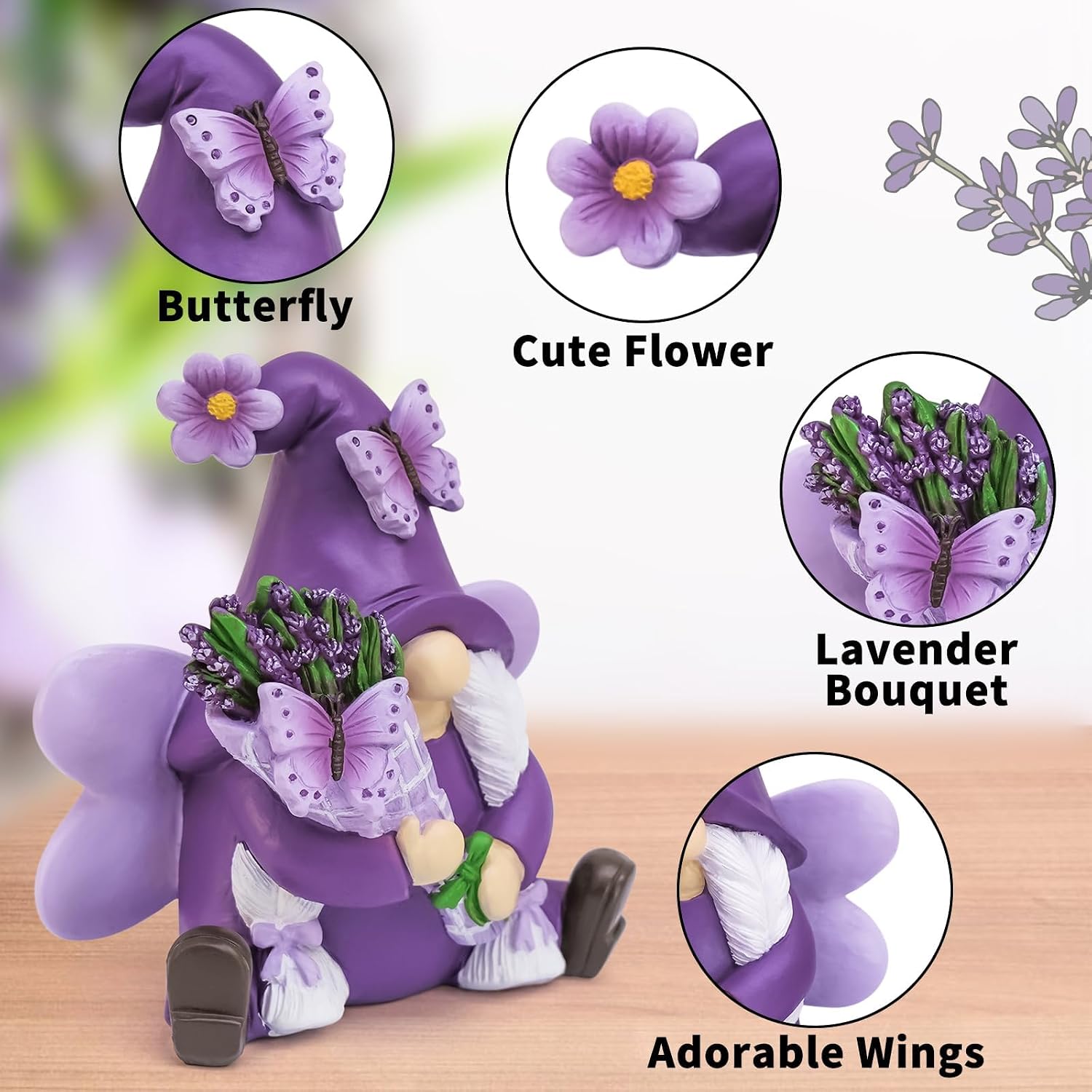 Detalle de Generic Lavender Gnome Resin Figurine, Purple 5.9-Inch Spring and Summer Decor