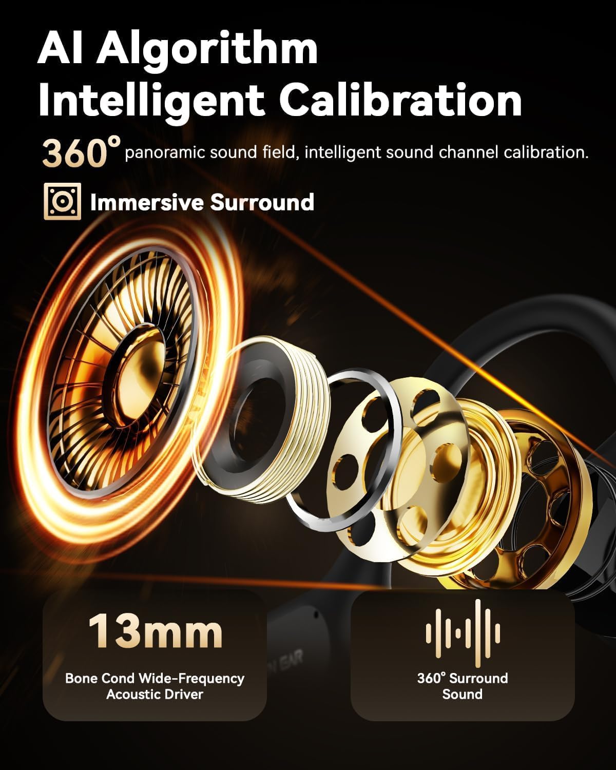 Detalle de ANSTEN Casque Conduzione Ossea Bluetooth 6.0 IPX8 con riduzione rumore AI, auricolare a orecchio aperto