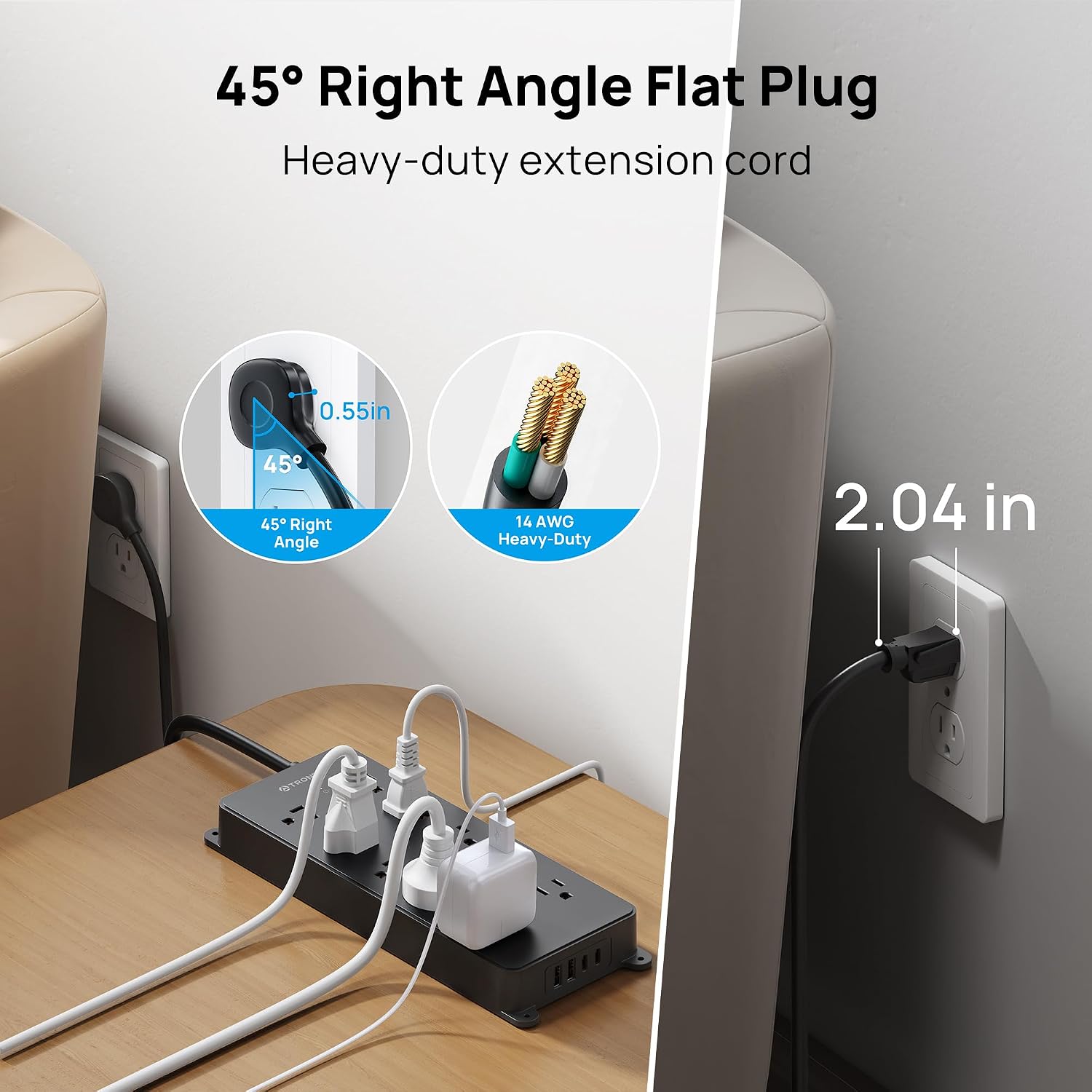 Detalle de TROND Surge Protector Power Bar, 10 Outlets