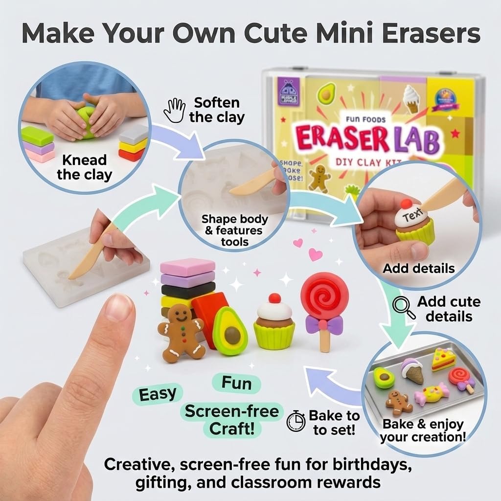Detalle de Eraser Lab Make Your Own Erasers for Kids – Fun Food Theme DIY Kit