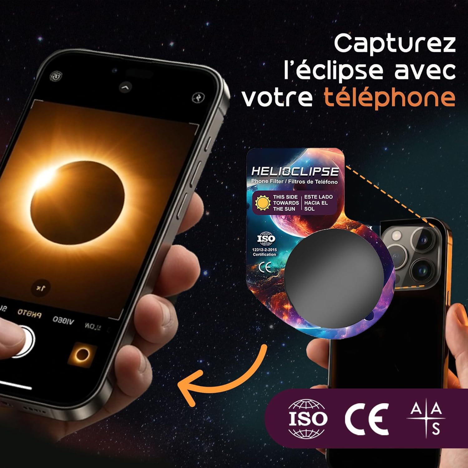 Thumbnail 4 de Helioclipse Lot de 25 lunettes pour éclipse solaire ISO 12312-2 avec 5 filtres pour téléphone