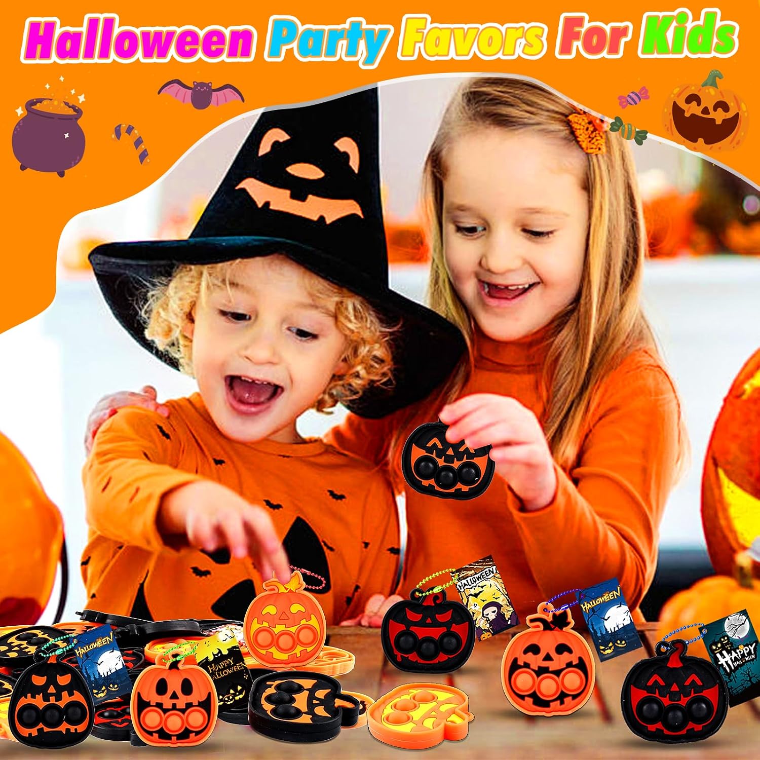 Thumbnail 4 de Kiss Monkey Halloween Pumpkin Pop Fidget Toys, 24-Piece Silicone Keychains