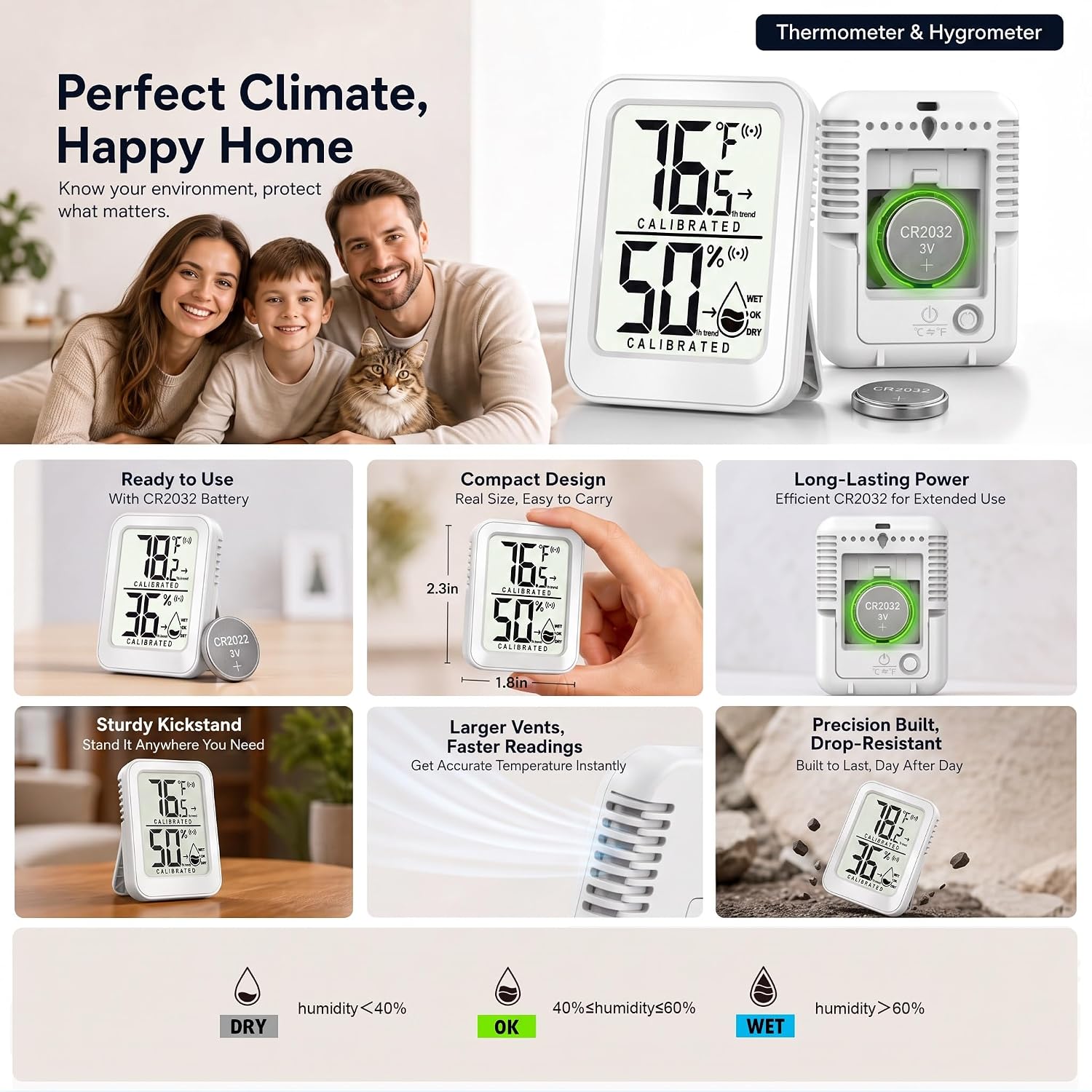 Detalle 2 de AyayaBoss Raum Thermometer Innen 3-Pack Indoor Thermometer Hygrometer, Mini LCD
