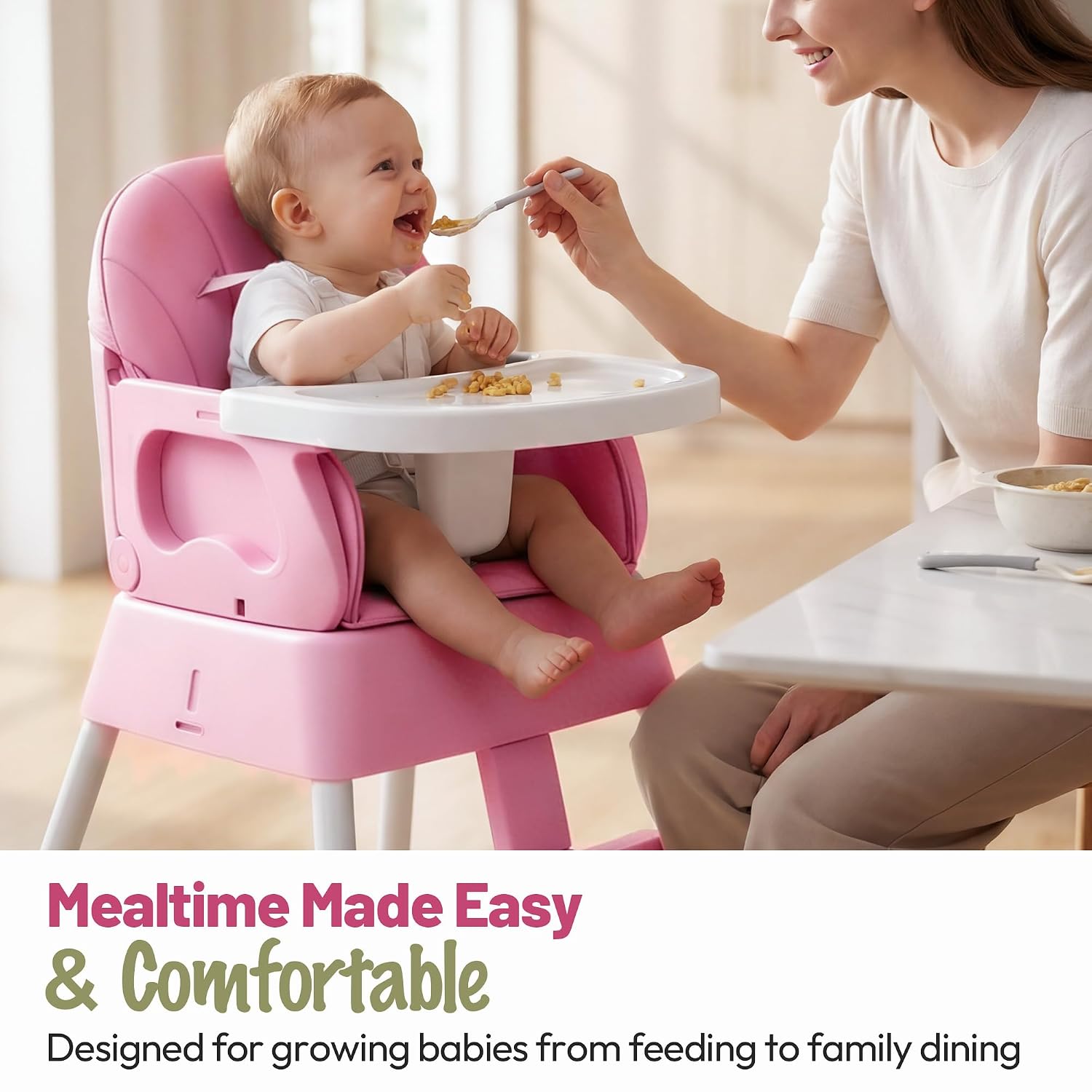 Thumbnail 6 de BABHAMNESS 5-in-1 Foldable Baby High Chair with 5-Point Harness, Pink