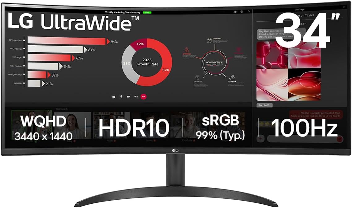 Detalle de LG 34WR50QK UltraWide Curved Monitor – 34-inch QHD, 100Hz