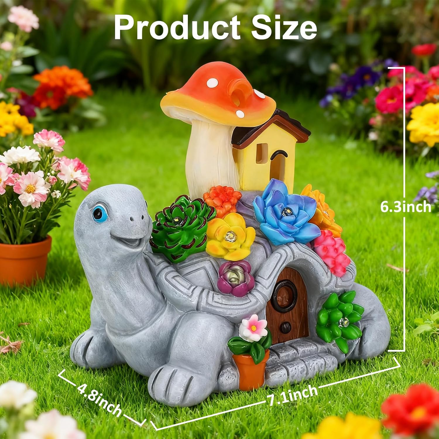 Thumbnail 2 de MERUIKCO solar turtle garden ornament with 8 LED lights (shatter-resistant resin)