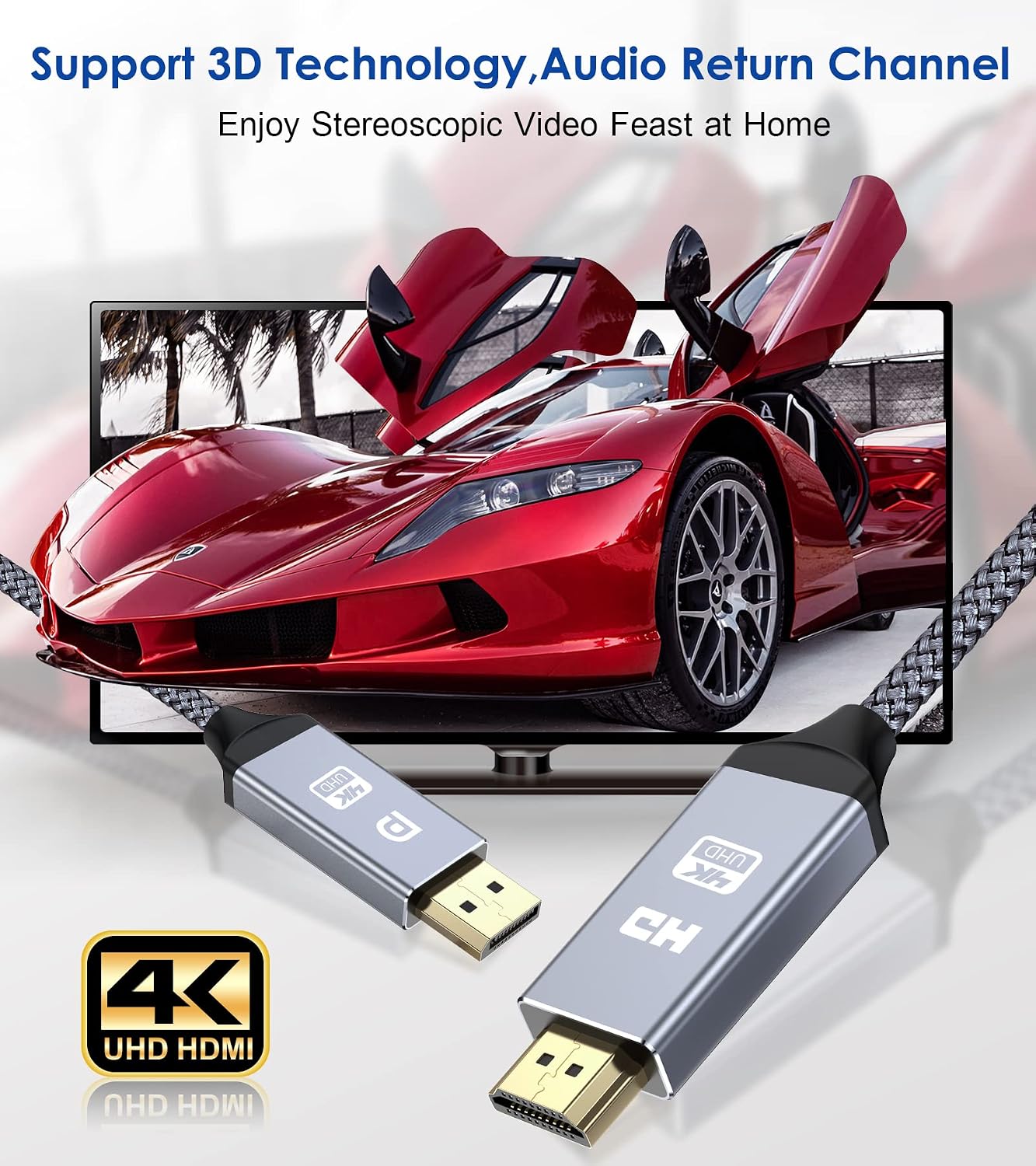 Thumbnail 3 de sweguard 4K DisplayPort auf HDMI Kabel (4 m) unidirektional – DP-Computer zu HDMI-Monitor/TV/Projektor