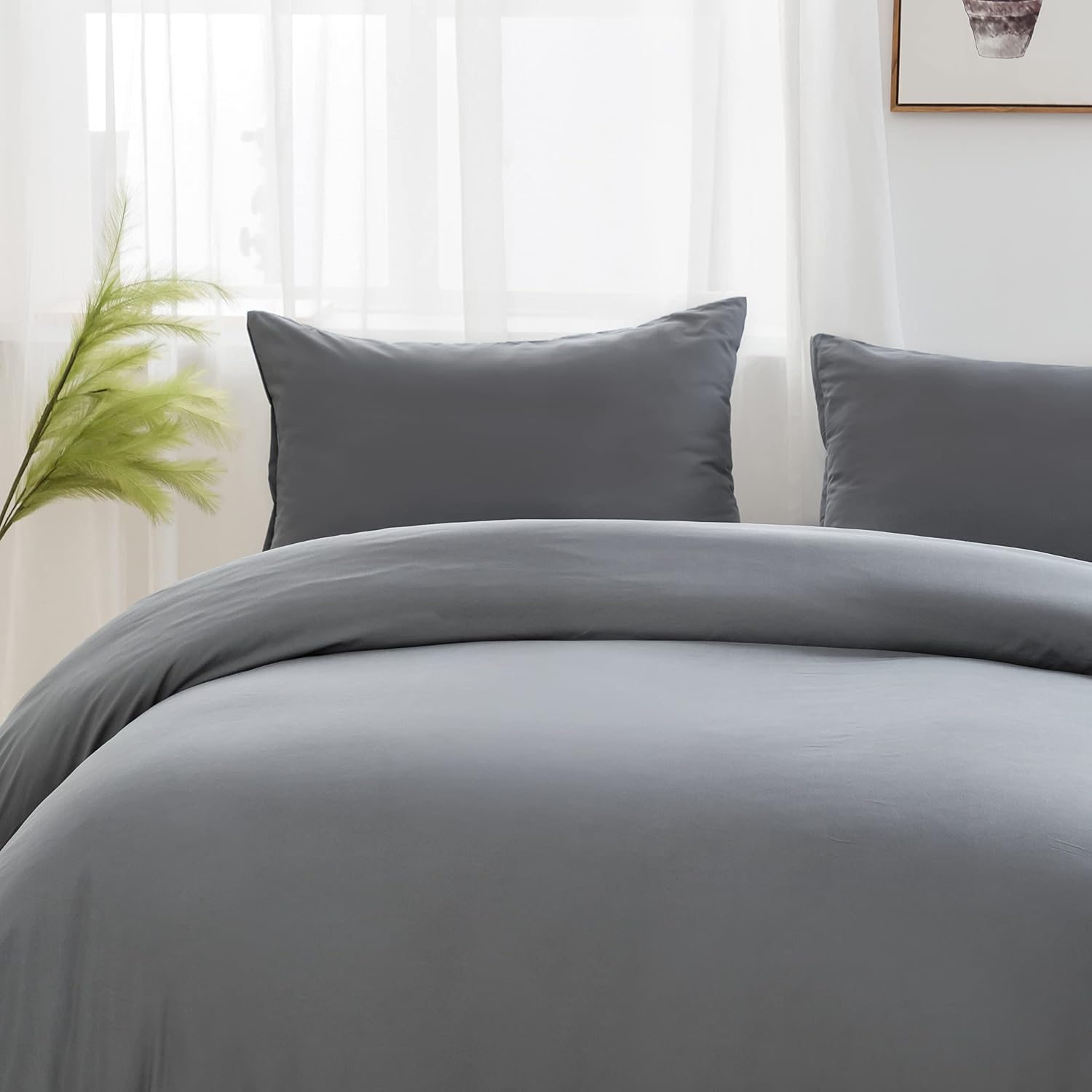 Detalle 2 de Parure de lit AYSW 16 couleurs : housse de couette 140x200 cm + taie 65x65 cm en microfibre grise