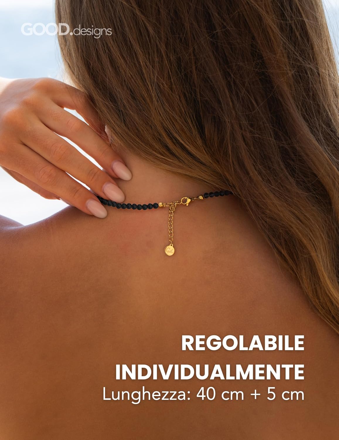 Detalle 2 de Collana di perle naturali GD GOOD.designs: perle autentiche 4 mm, regolabile 40–45 cm, chiusura in acciaio placcato oro 18k