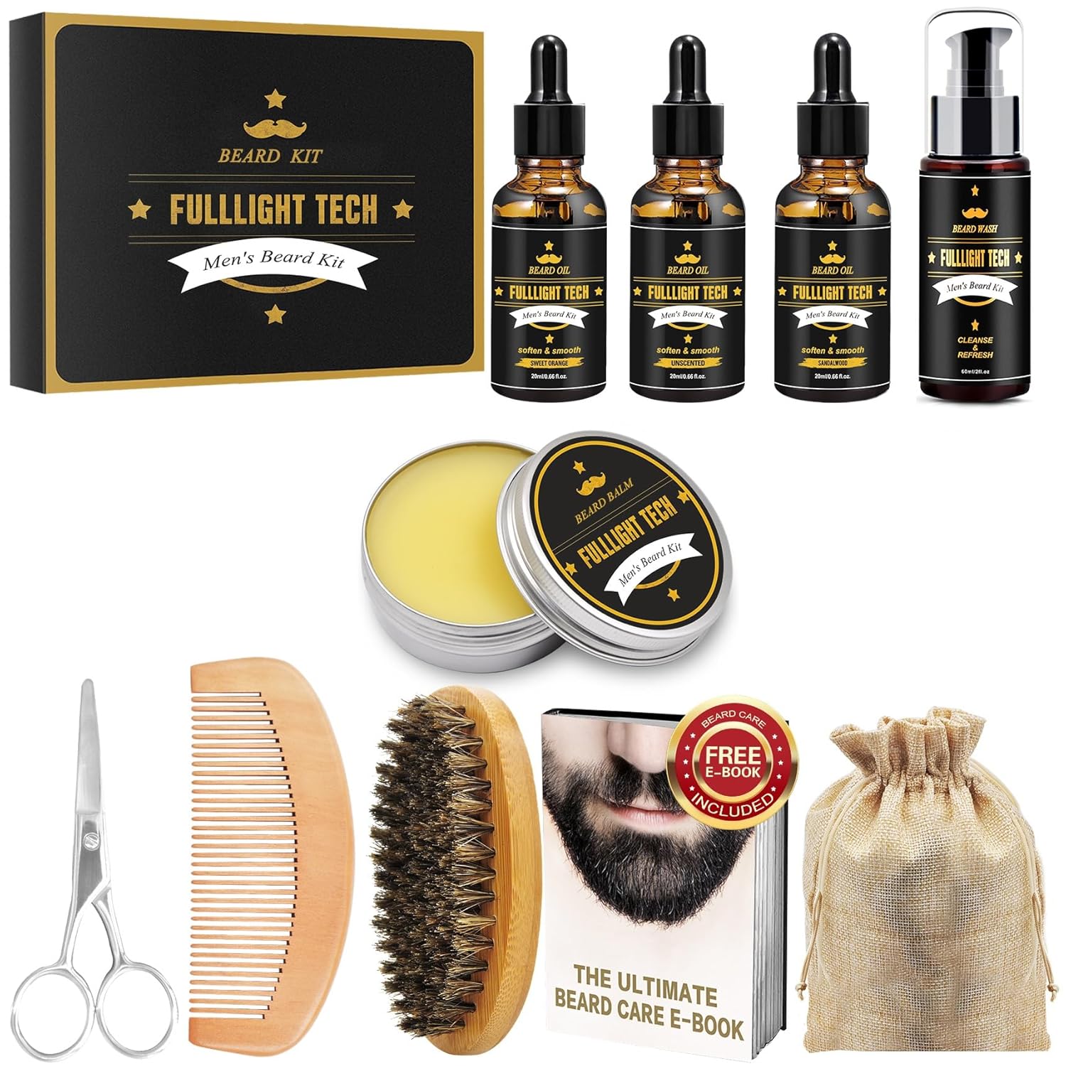 Thumbnail 6 de FULLLIGHT TECH Beard Kit for Men: 3-Pack Beard Oil, Wash & Balm + Grooming Tools