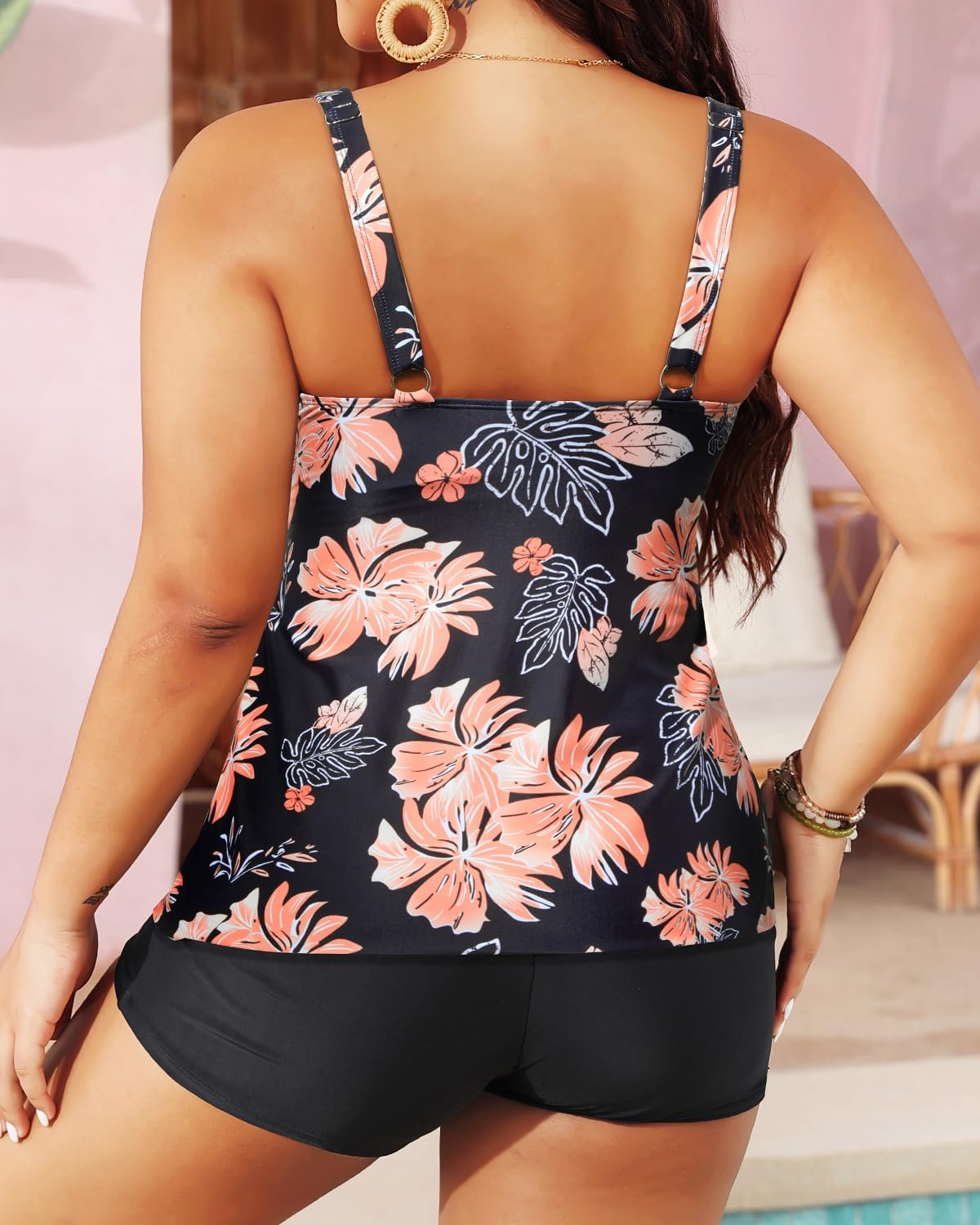 Thumbnail 2 de Yonique Plus Size Tankini Swimsuits with Shorts: Two-Piece Bathing Suit with Ruffle Detail and Tummy Control