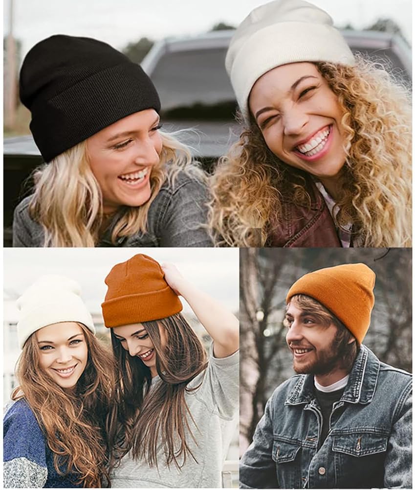 Thumbnail 6 de Malaxlx satin-lined knit beanie hat for winter – soft acrylic slouchy cuffed skull cap