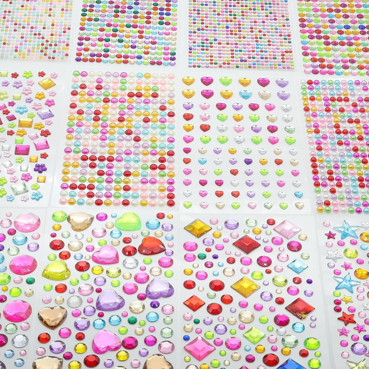 Detalle de Behiruch självhäftande glitterstenar, 3 400 st i 12 ark för pyssel
