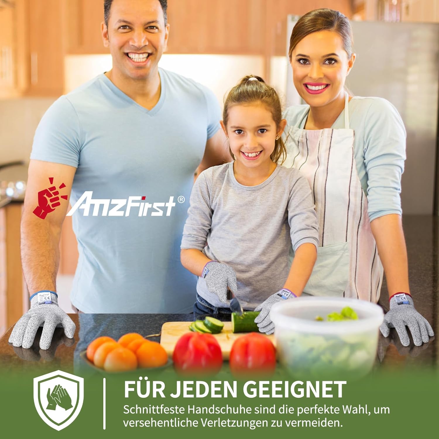 Detalle de AmzFirst Schnittfeste Handschuhe – 2 Paar, Level 5 Schnittschutz, Lebensmittelkontaktqualität, Größe 8/M