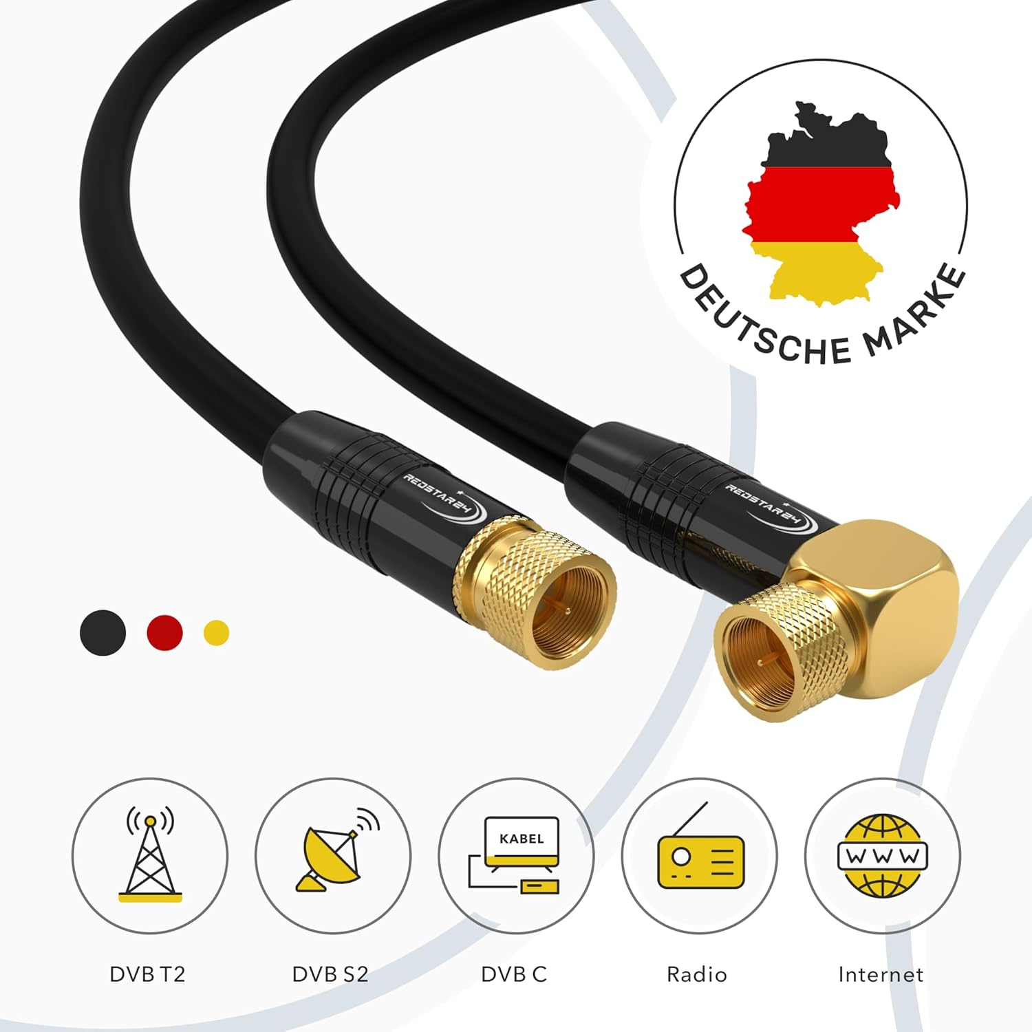 Detalle de RedStar24 4m SAT Antennenkabel – 135dB Abschirmung, F-Stecker & 90° Winkelstecker, Koaxialkabel 75 Ω