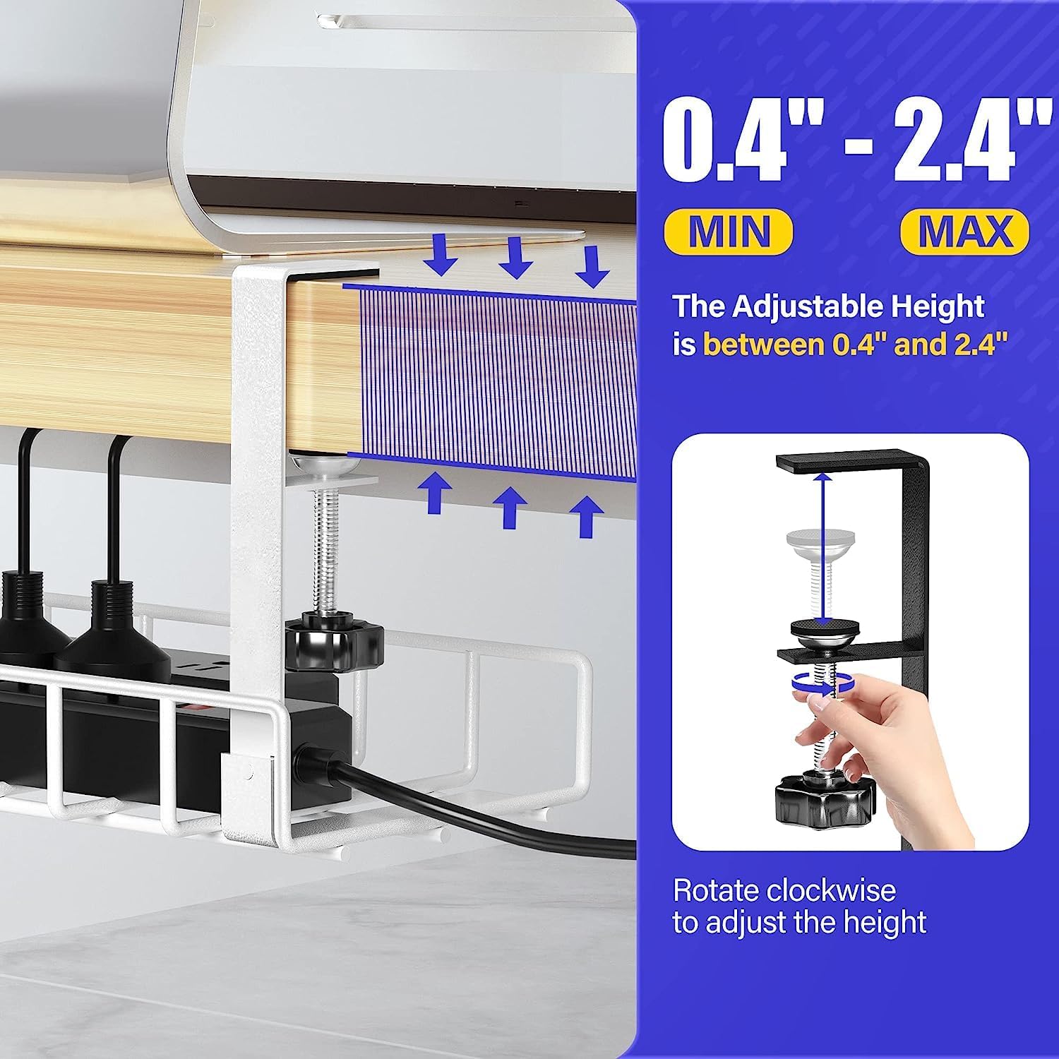 Thumbnail 3 de Xpatee Kabelmanagement unter dem Schreibtisch – 2er-Set klemmbares Kabelkanal-System (ohne Bohren), weiß