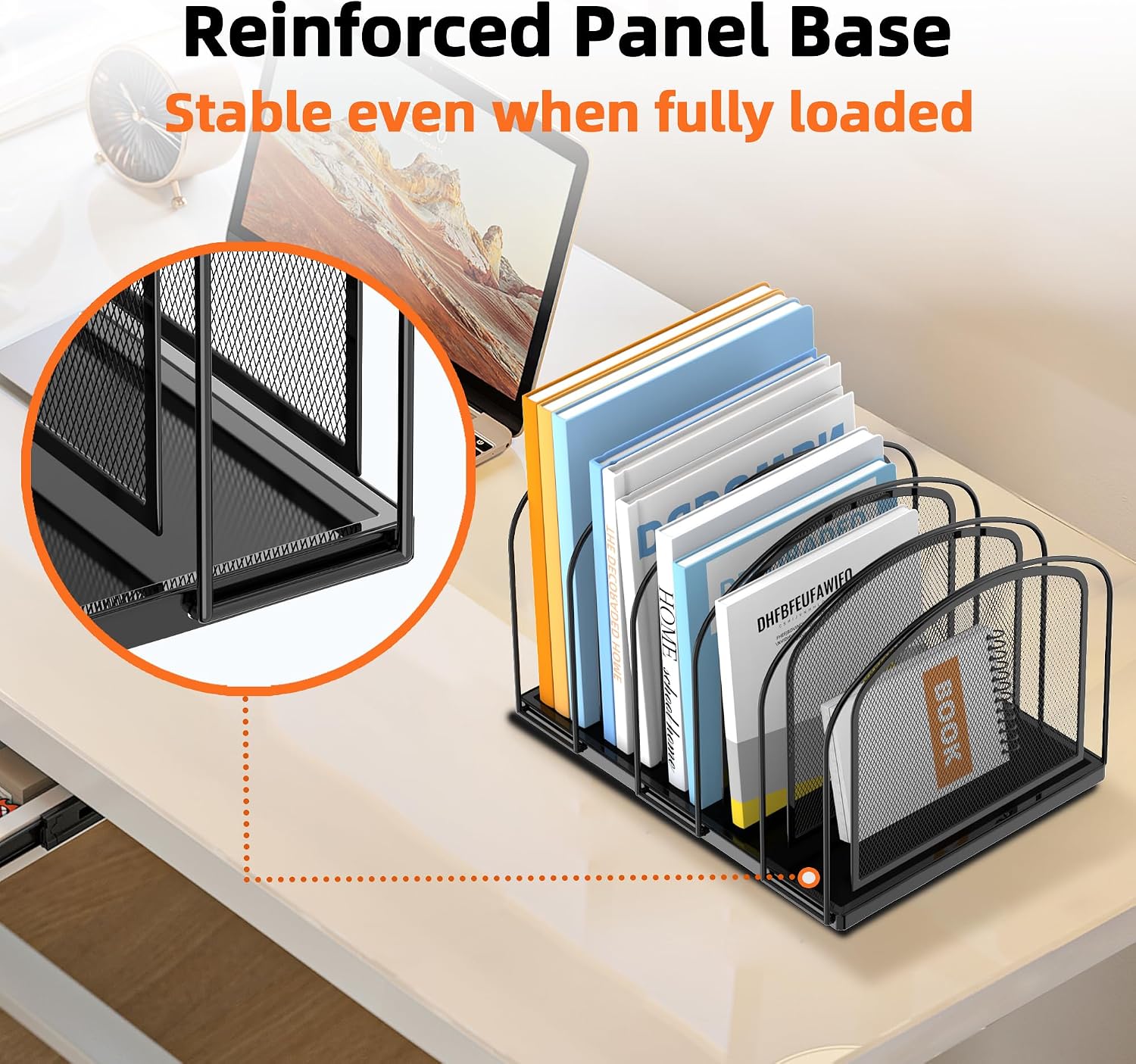 Detalle 2 de SUPEASY 5-Section Vertical File Organizer, Black Mesh with Reinforced Steel Base
