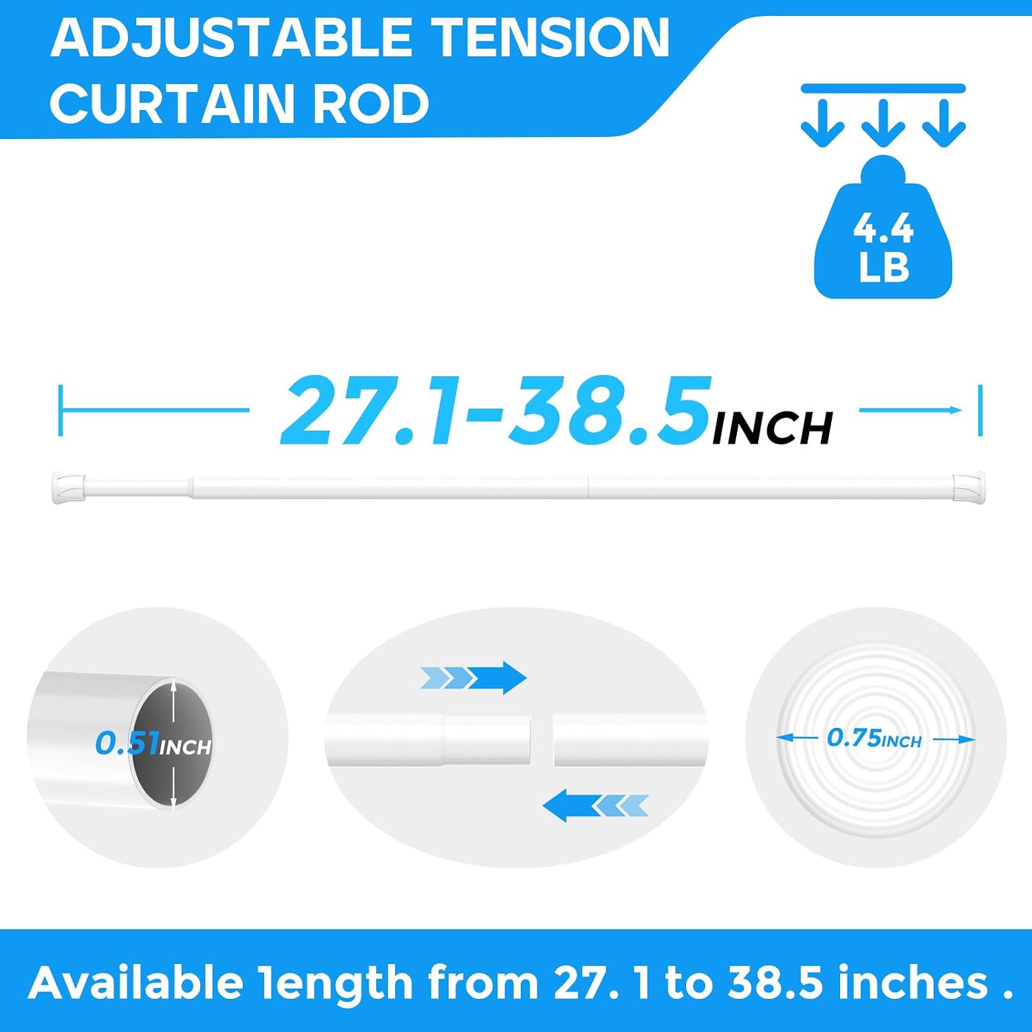 Detalle de QINGYUN Tension Curtain Rod 2-Pack