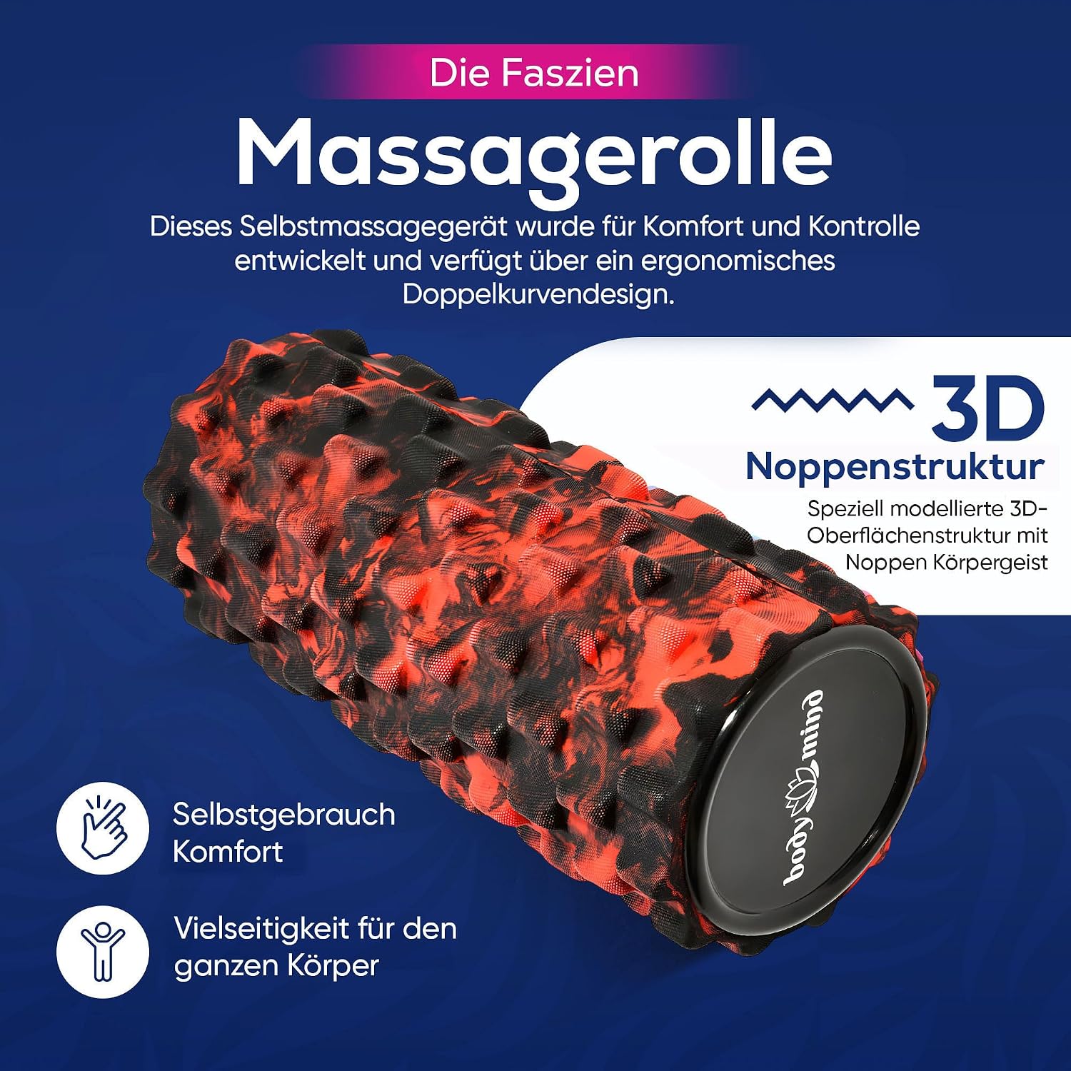 Detalle 2 de Body & Mind® Faszienrolle Massage-Rolle – Premium Fitnessrolle 33 x 14,5 cm