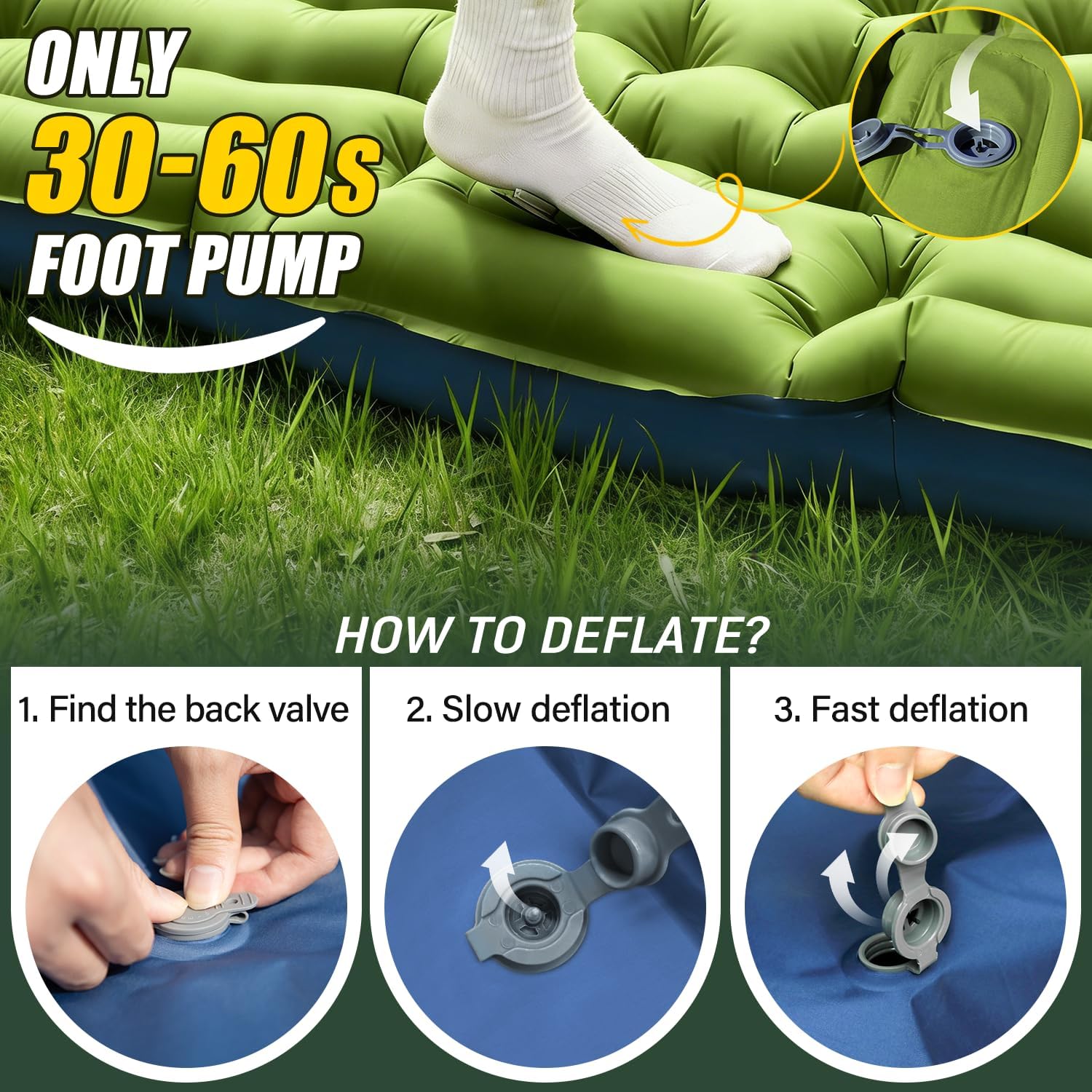 Detalle 2 de Yuzonc Double Sleeping Pad - Self-Inflating 4" Thick for Two