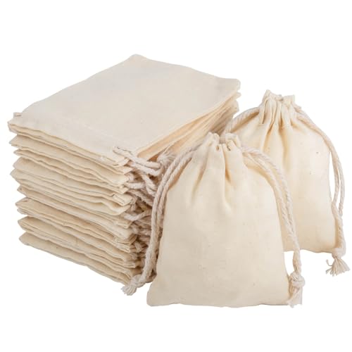 Sacs en toile 7x9 cm - Pack de 30, Petit sac cadeau avec cordon de serrage (lin/coton) - Packra