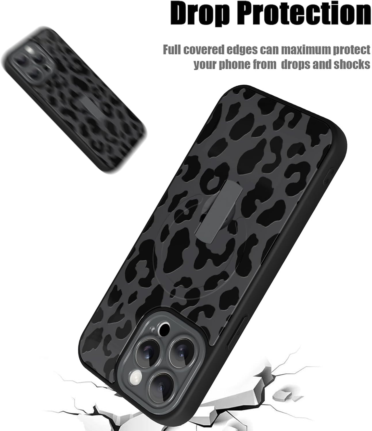 Detalle de Ufbara Mag15PM-LeoBla iPhone 15 Pro Max Case with Leopard Print and Kickstand