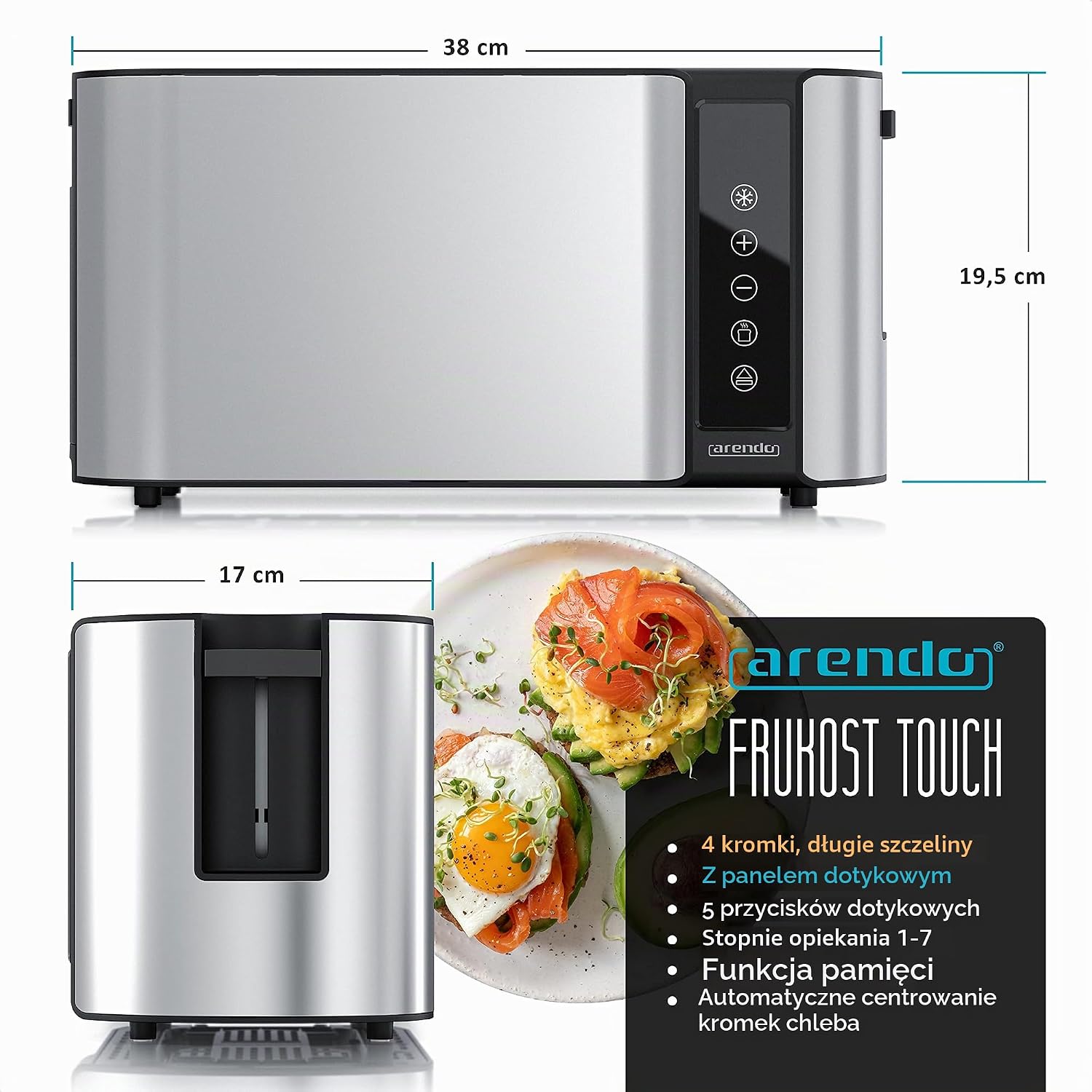 Thumbnail 1 de Arendo Frukost Touch – toster z długim otworem, 4 kromki, 1500 W