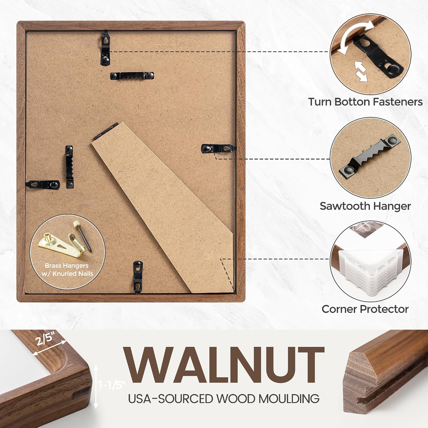 Thumbnail 4 de 8x10 Picture Frame in Natural Walnut Wood with Tempered Glass (Handcrafted Rounded Corners)