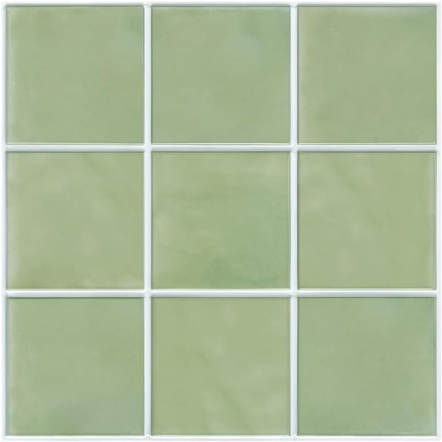 Detalle de COMSTICKC zelfklevende wandtegels, saliegroen PVC met 3D-textuur, 10 stuks