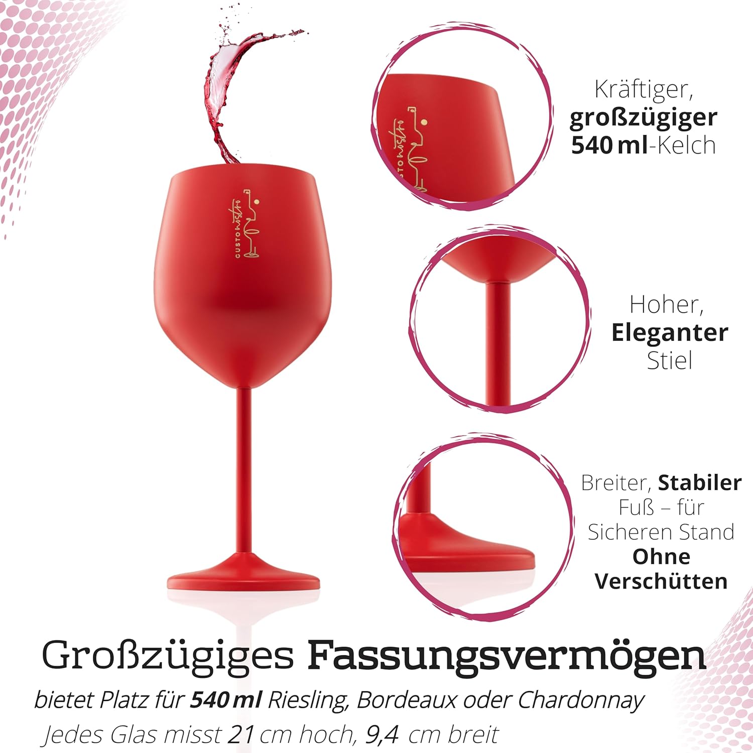 Thumbnail 2 de Gusto Nostro Weingläser mit Stiel aus Edelstahl – Valentinstag Edition (540 ml, 2er Pack)