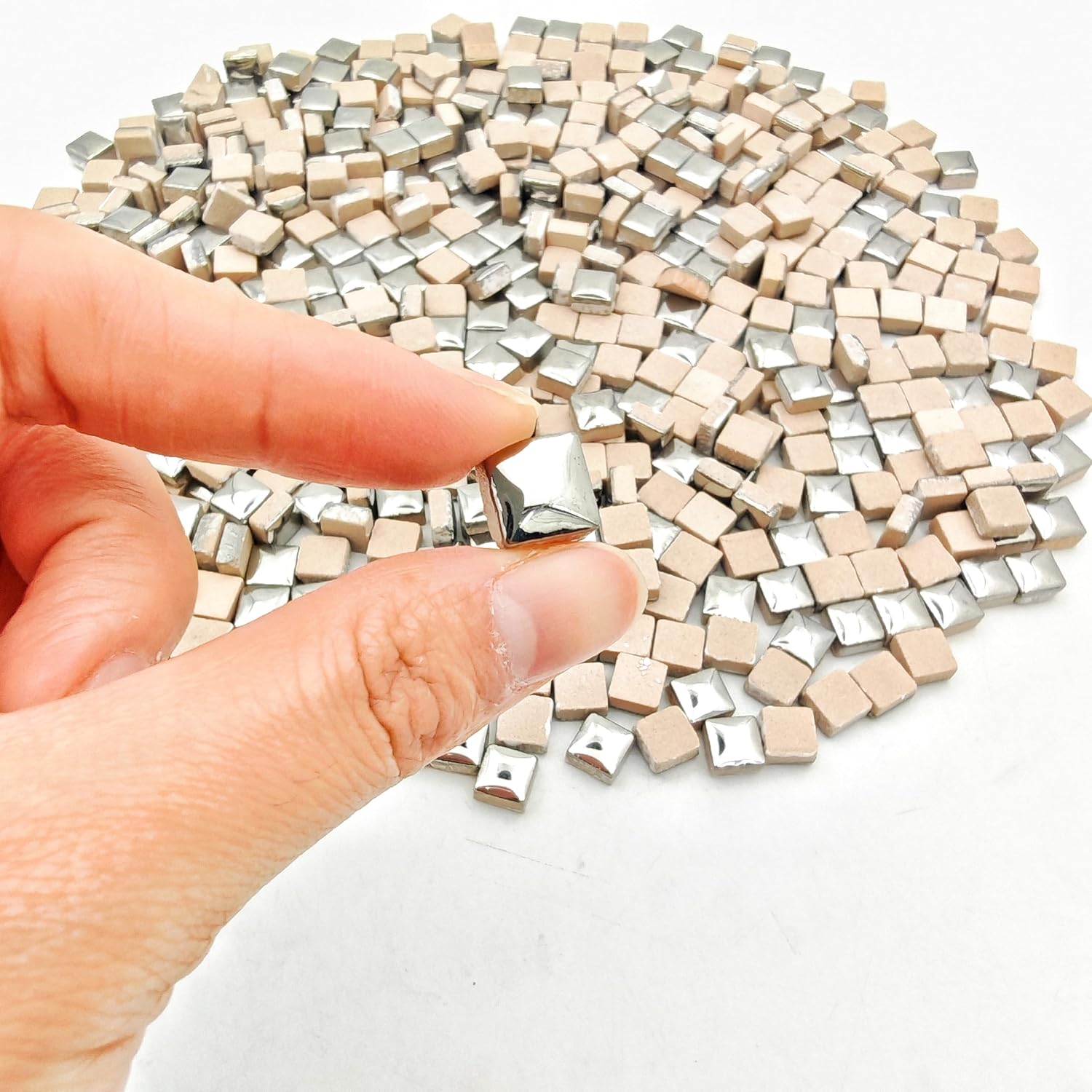 Thumbnail 3 de 1,1 lb Keramik-Mosaikfliesen in gemischten Farben – DIY Mosaikstücke, 0,96 cm Silber Quadrat