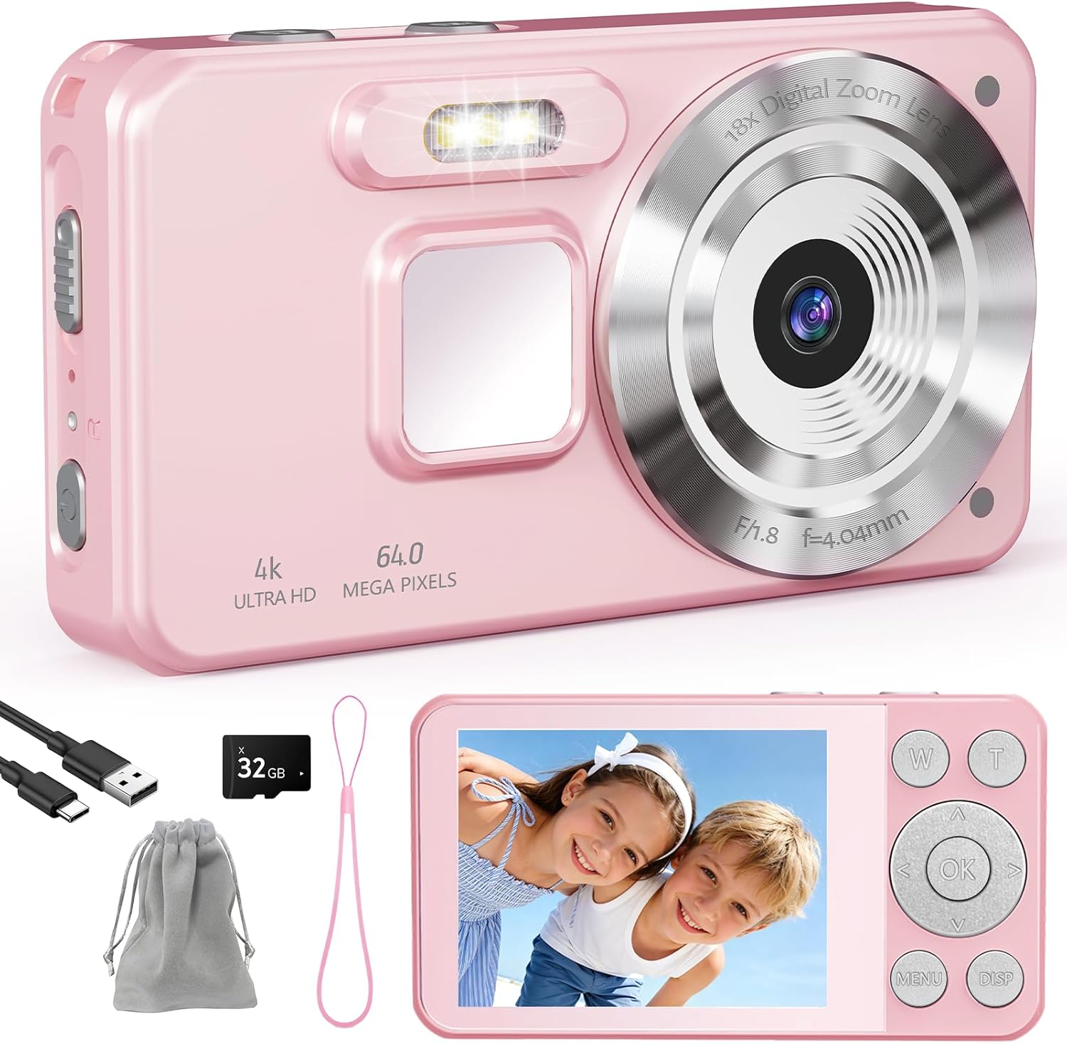 Detalle de HERBYD Fotocamera Digitale 64MP con Display 2,8" e Zoom 18X – Rosa-2