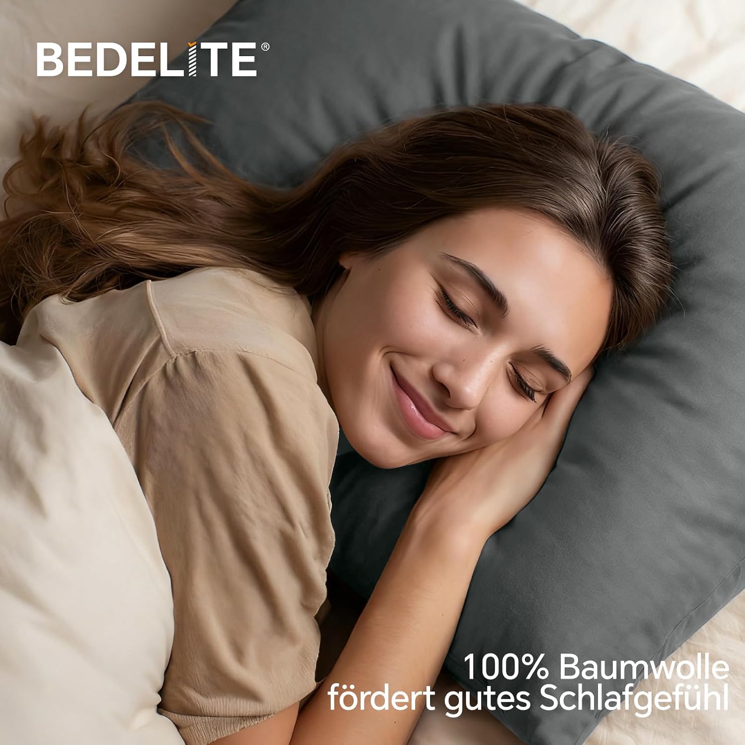 Thumbnail 1 de BEDELITE Kissenbezug 80x80 cm aus Baumwolle – Grau, 2er Set, Extra langer Reißverschluss